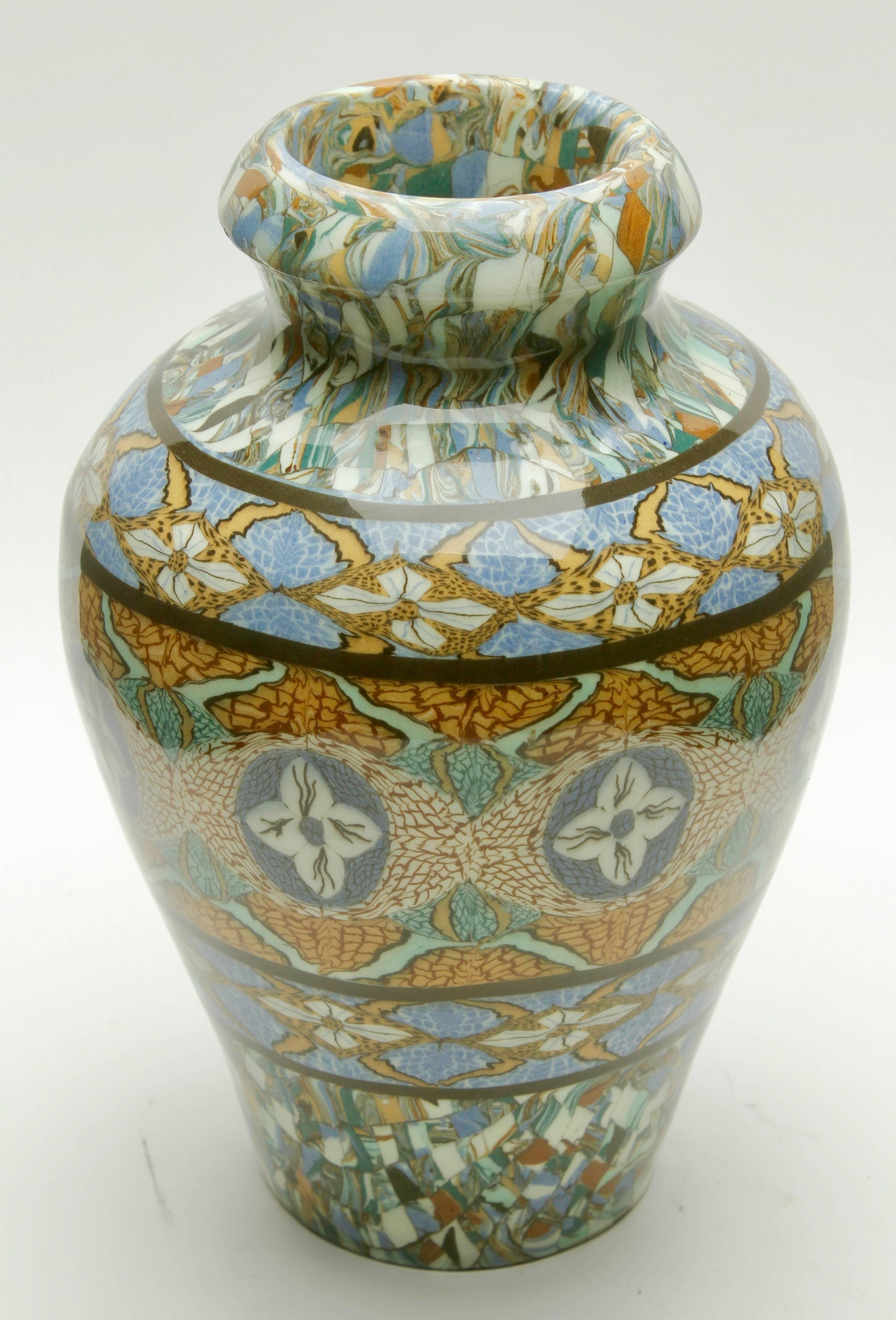 Mid-Century Modern French Vallauris Handmade Clay Mosaic Vase by Ceramicist Jean Gerbino Signed