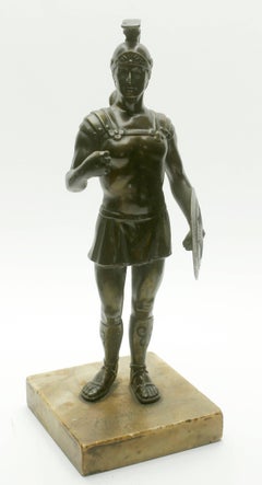 Bronze of a Roman Soldier 'Warriors' Preparing for Battle on a Marble Base