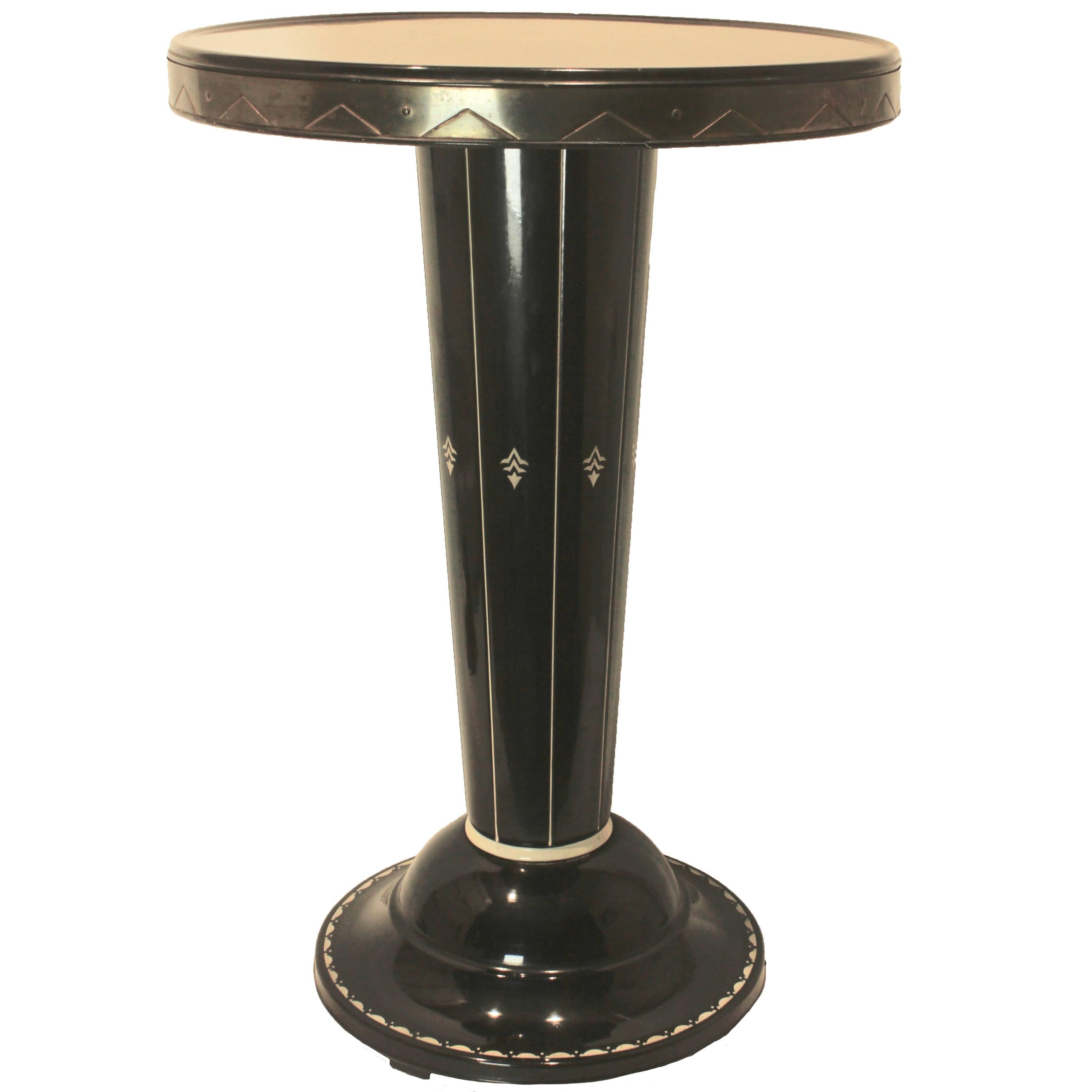 Cast Iron Metal Enamel Side Table with Stylized Design