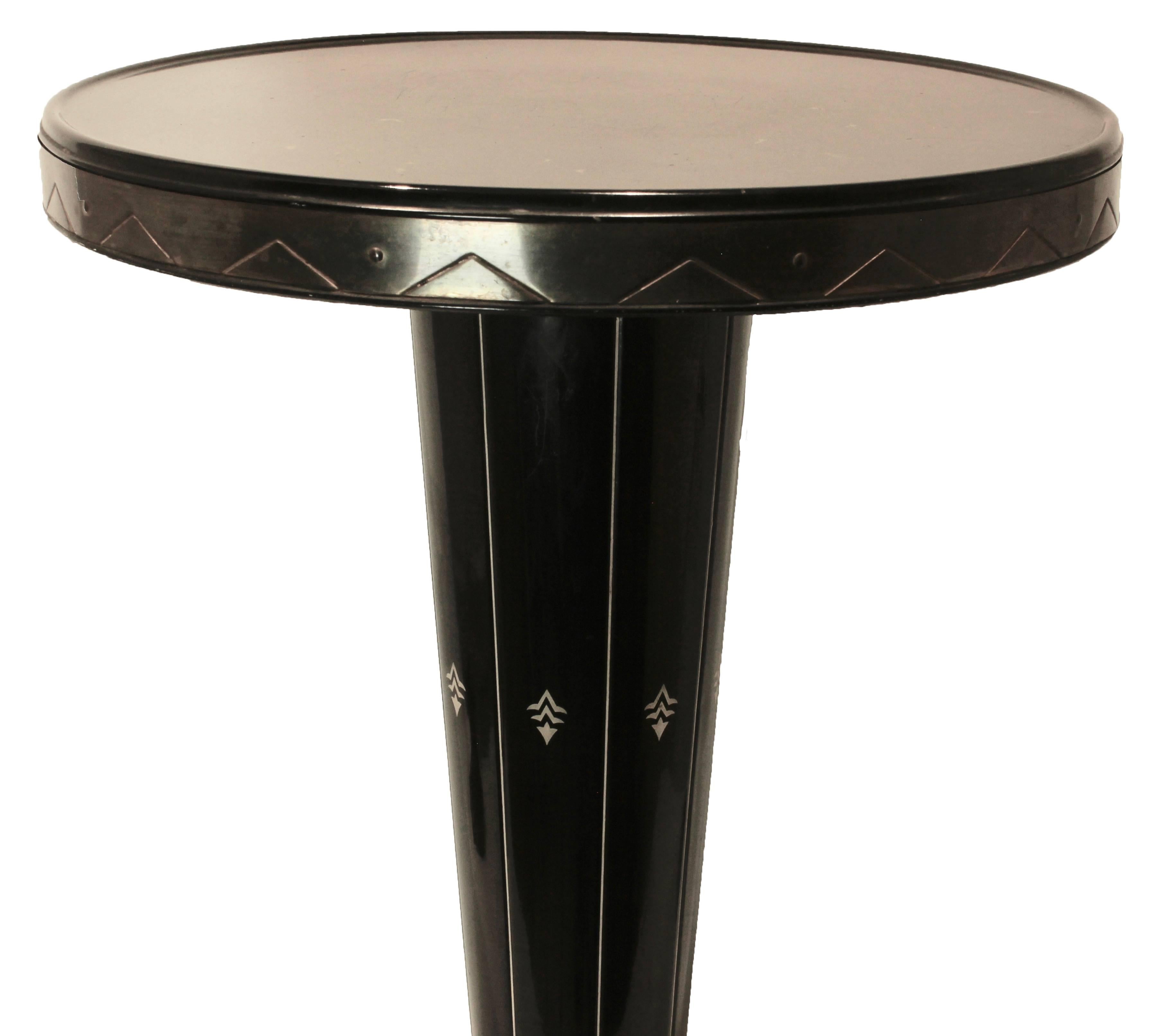 Enameled Cast Iron Metal Enamel Side Table with Stylized Design