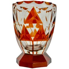 Art Deco Bohemian Brown Overlay Cut-Crystal Vase, Early 20th Century