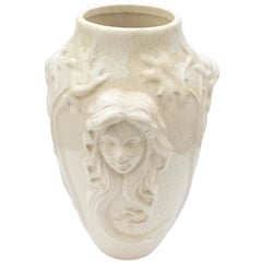 Boch La Louvière, Vase Art-Nouveau White Glazed Earthenware, Decor in Relief