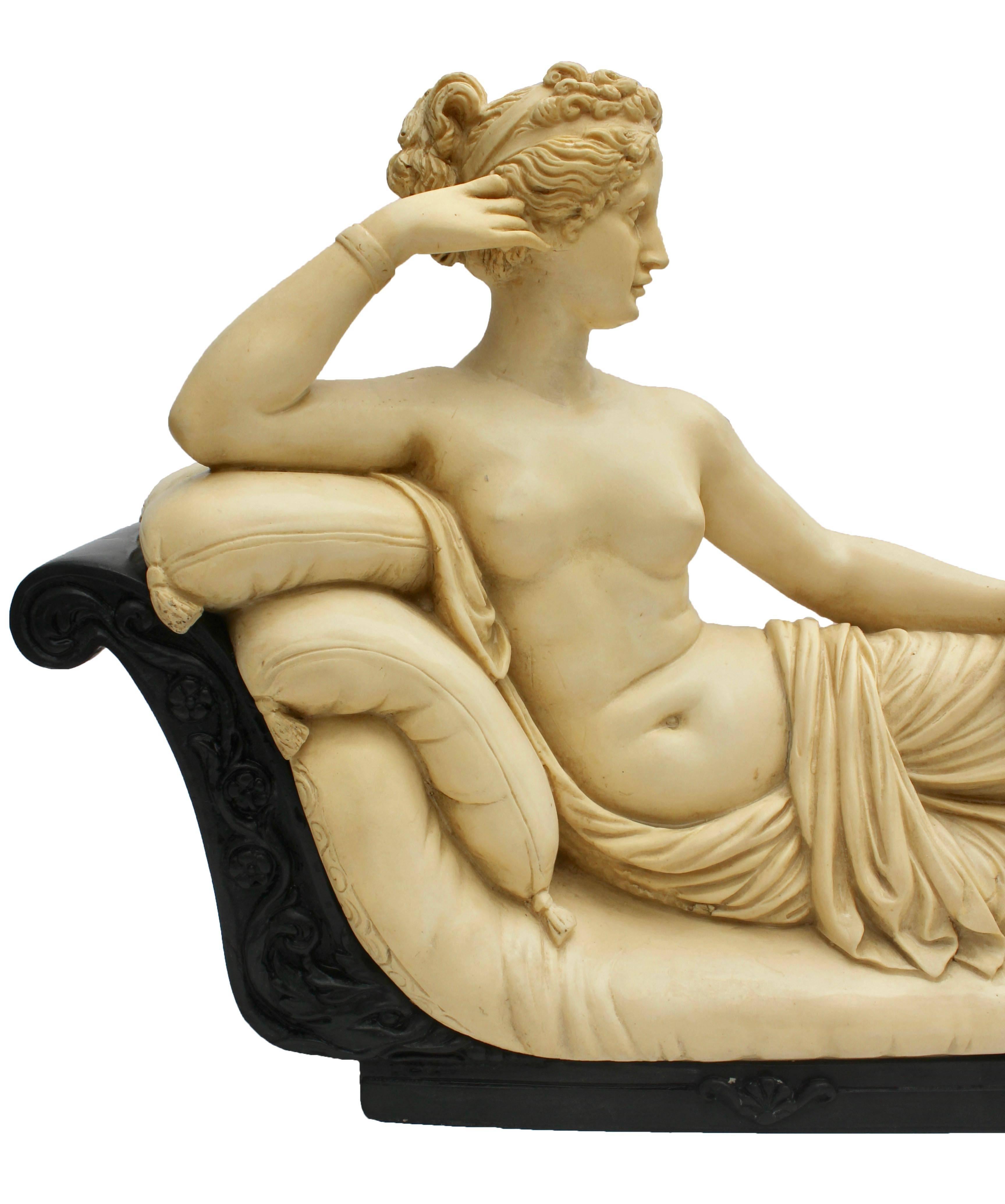 1975, Italy in good condition

Beautifully detailed and stylized image of Venus Victus to Canova, drawn by G. Ruggeri.
Made from a combination of resin or Alabaster.
The image is in good condition with a nice age patina. 

Gino Ruggeri, one of