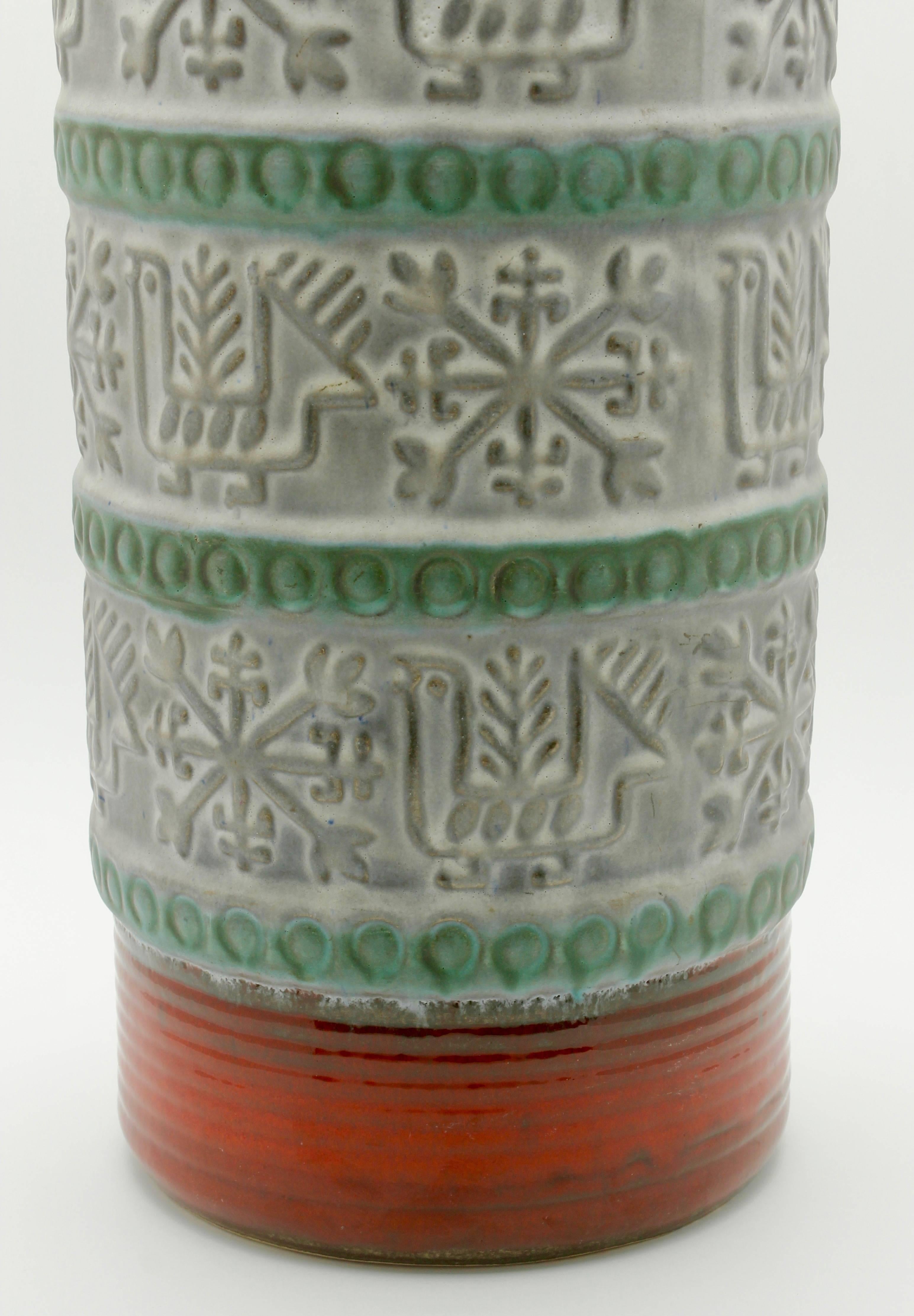 Mid-Century Modern West German Floor Vase Bay Pottery, Designed by Bodo Mans, Signed, circa 1967