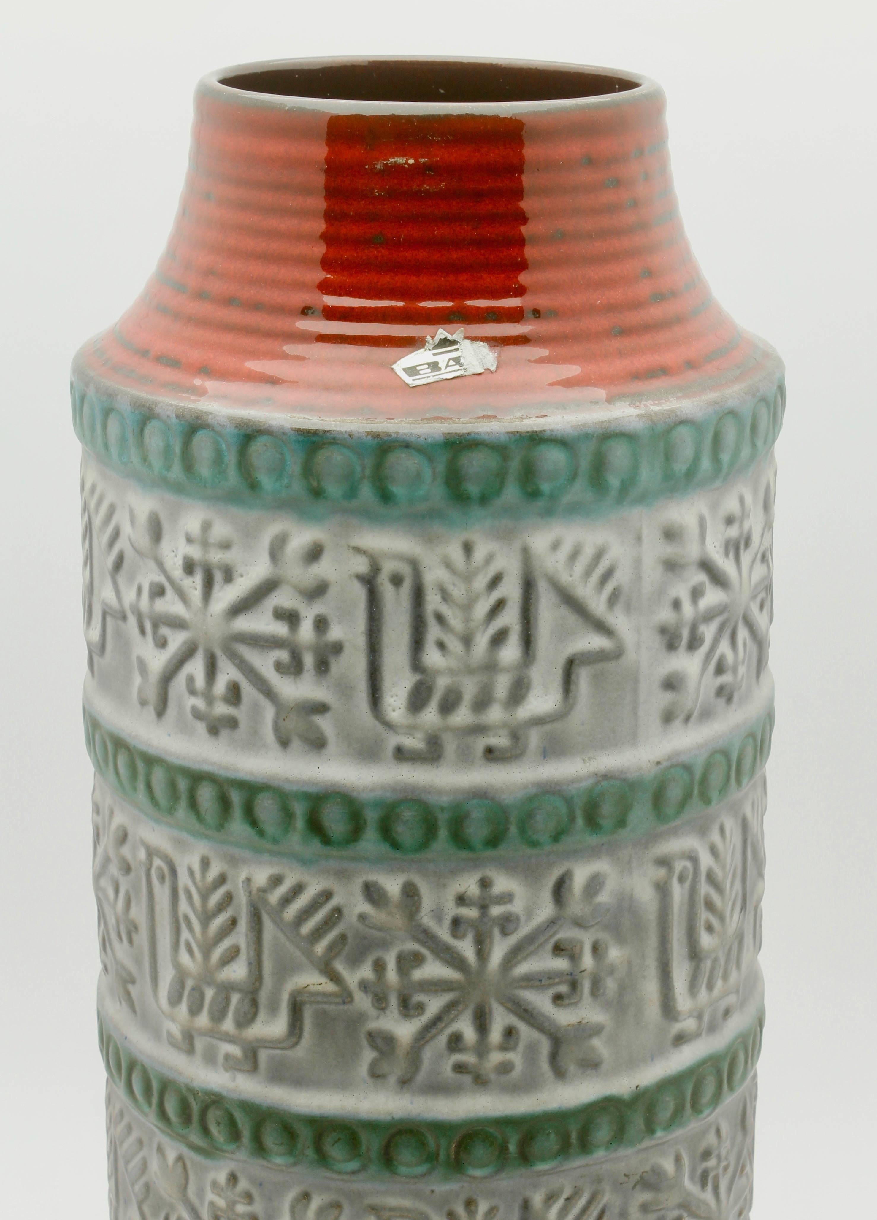 Glazed West German Floor Vase Bay Pottery, Designed by Bodo Mans, Signed, circa 1967