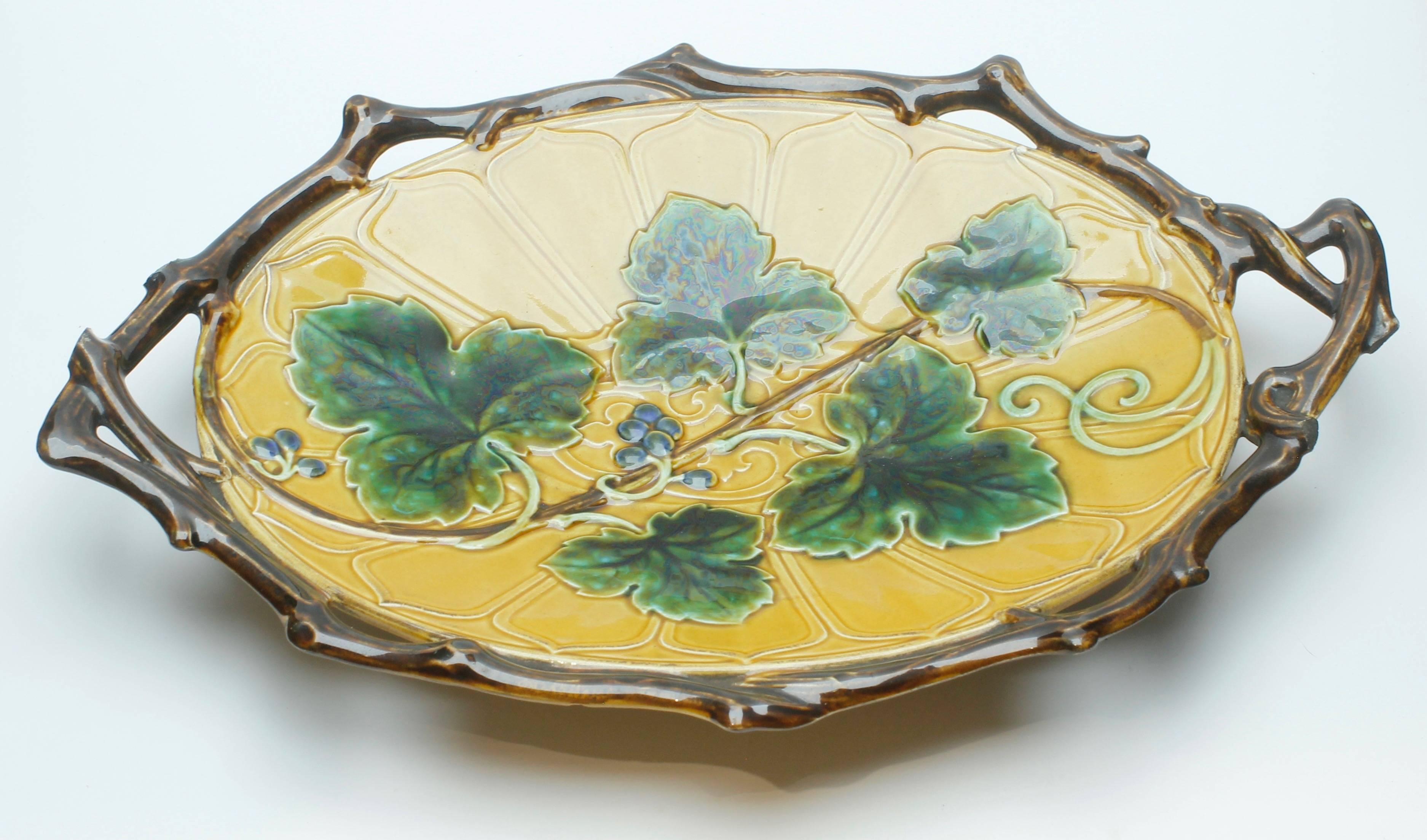 Luxembourgish Art Nouveau Majolica Pattern in Relief Set of 16 Plates Whit Boch Stamp, 1900s