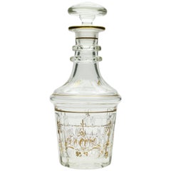 Georgian Glass Decanter, Two Neck Rings with Gold Decoration, 1840s