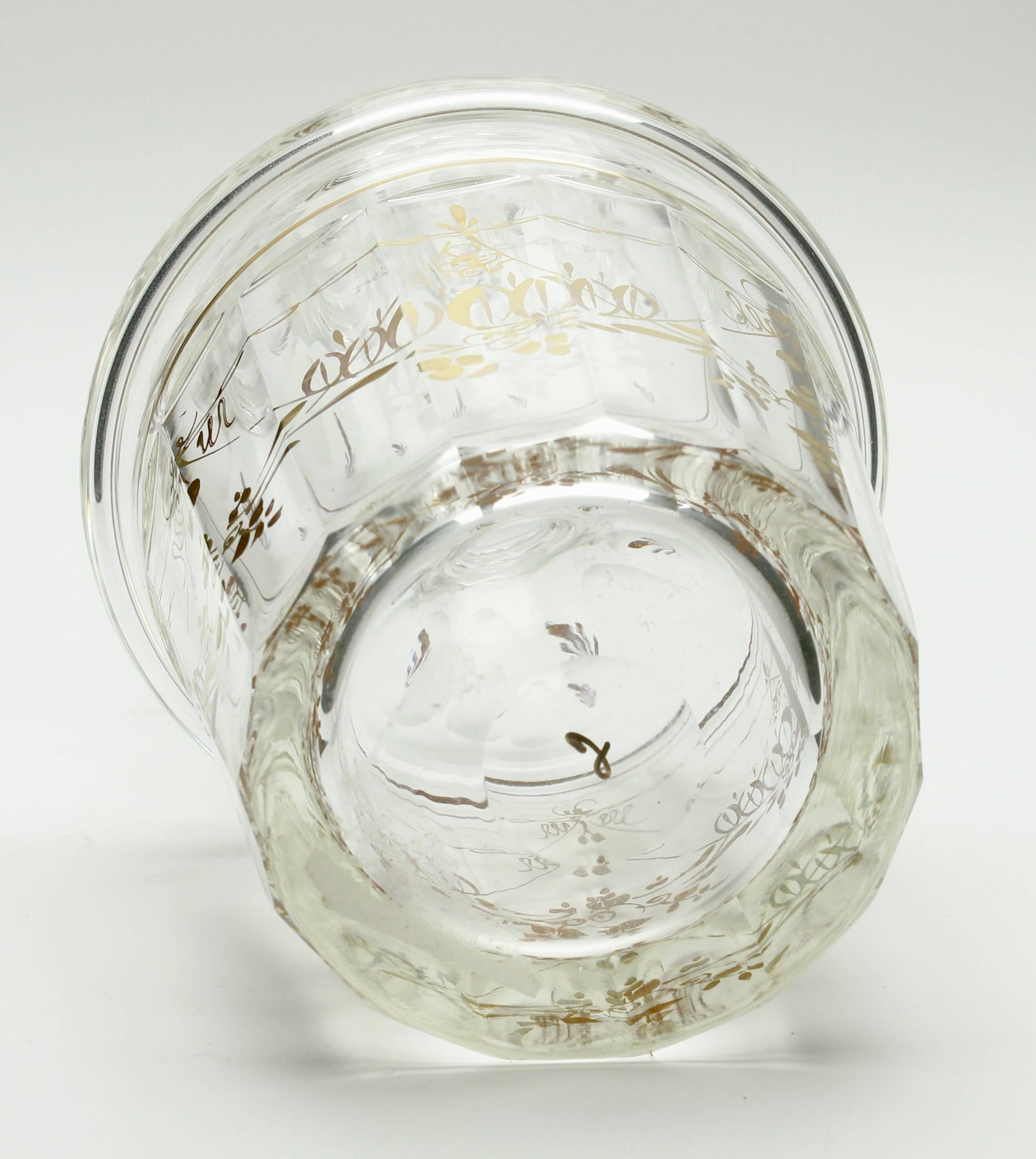 Georgian Glass Decanter, Two Neck Rings with Gold Decoration, 1840s 1