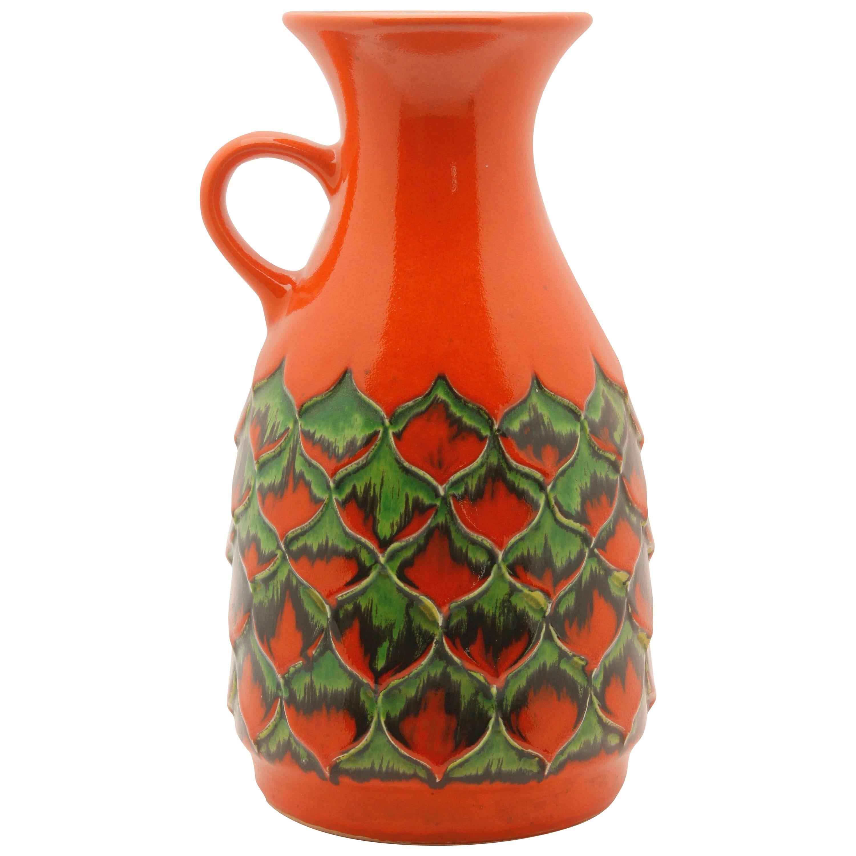 Vintage, 1970s Jasba Keramik Red Pineapple Vase W.German Pottery Fat Lava