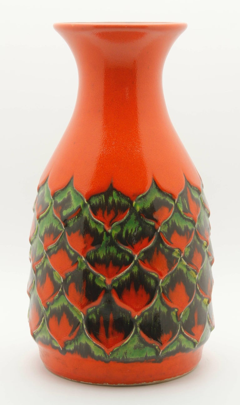 Vintage 1970s Jasba Keramik  Red Pineapple Vase W German 