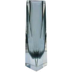 Sommerso Smoked Grey and Clear Faceted Mandruzzato Murano Vase