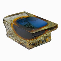 Murano 'Sommerso' Textured and Faceted Blue Ice Glass Vase by Mandruzzato