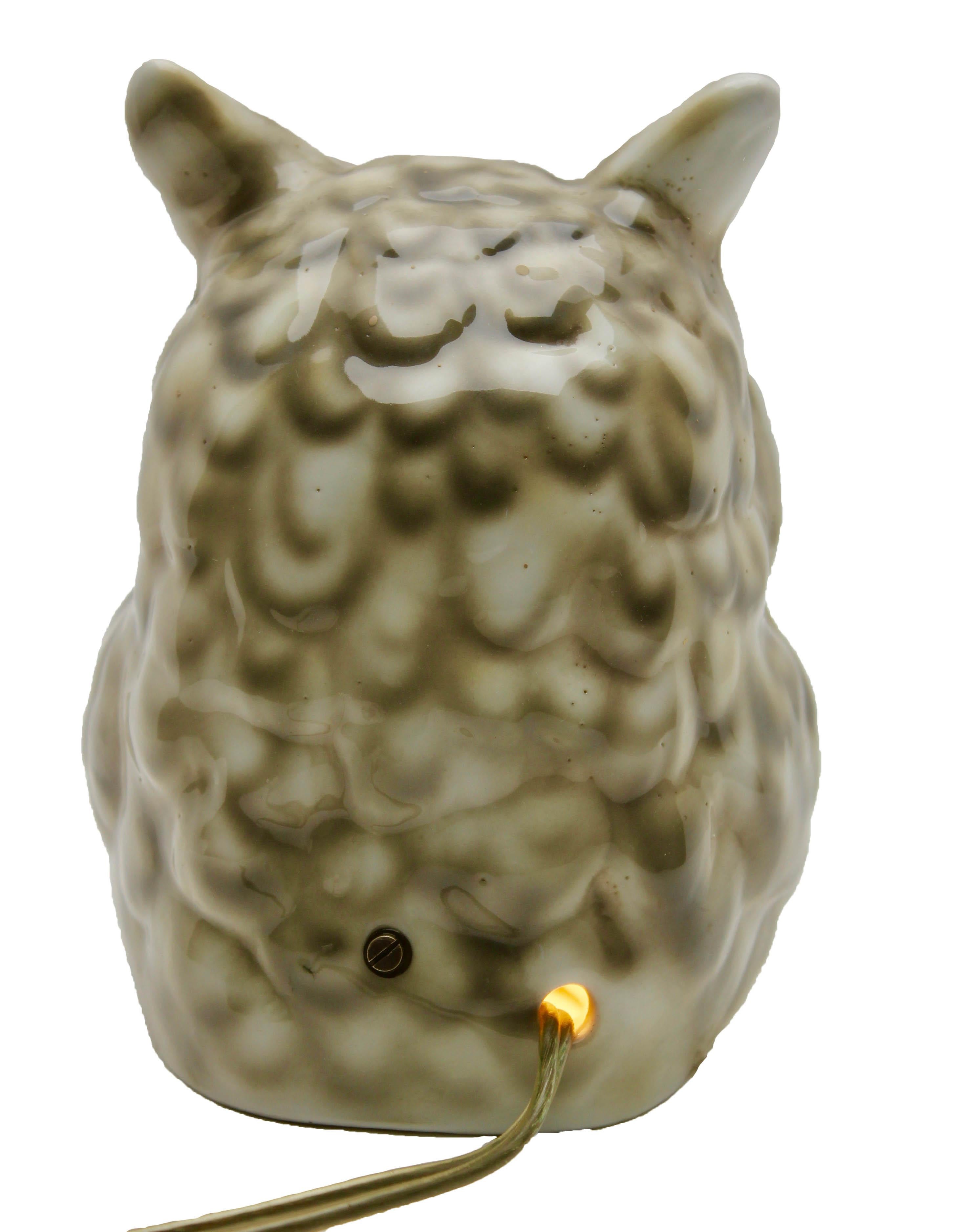 Art Nouveau Porcelain Figurine Owl, Table Lamp, 'Carl Scheidig Gräfenthal', Germany, 1930s