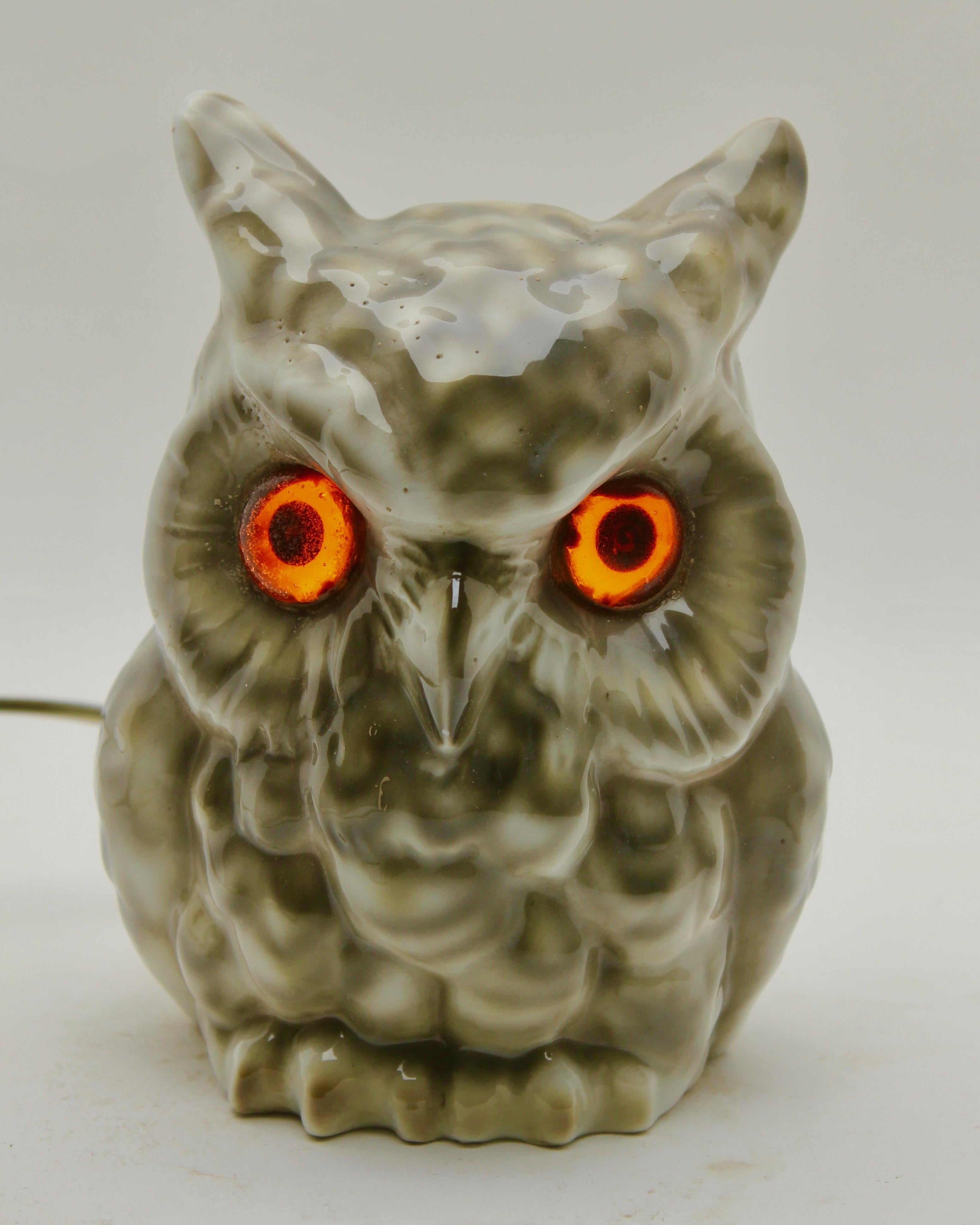 Hand-Crafted Porcelain Figurine Owl, Table Lamp, 'Carl Scheidig Gräfenthal', Germany, 1930s