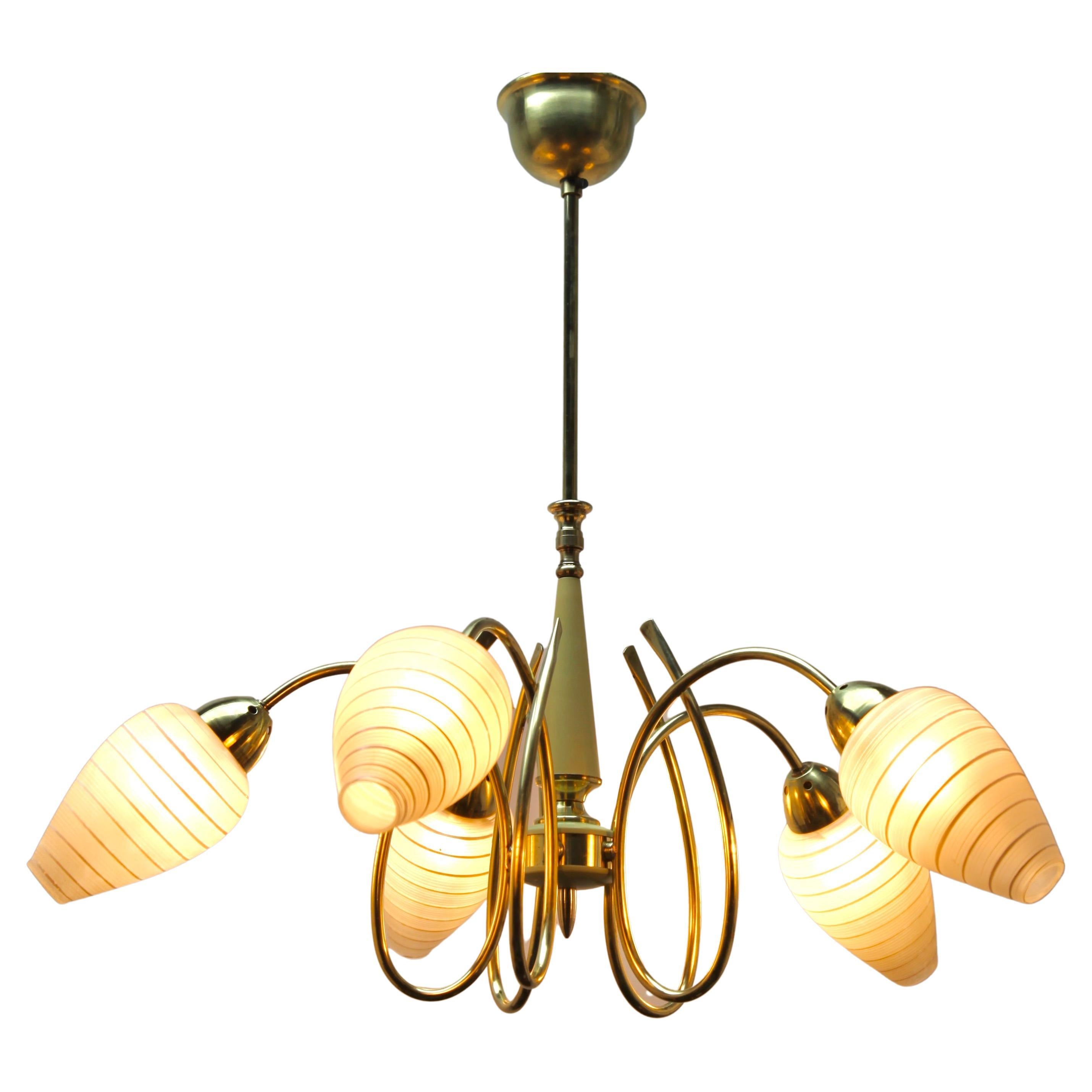 Vintage Chandelier in the Style of Stilnovo Five Arms Italian, 1960s For Sale