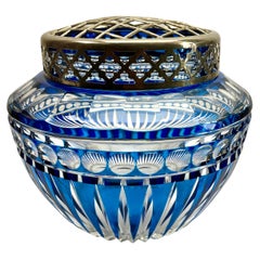 Val Saint Lambert Vase "Pique Fleurs", kobaltblau, geschliffenes Kristall, mit Gitter