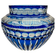 Val Saint Lambert Vase "Pique Fleurs", kobaltblau, geschliffenes Kristall, mit Gitter
