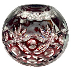 Bohemian Globe Vase ruby-red Collard Crystal Cut-to-Clear, Geometric Decoration