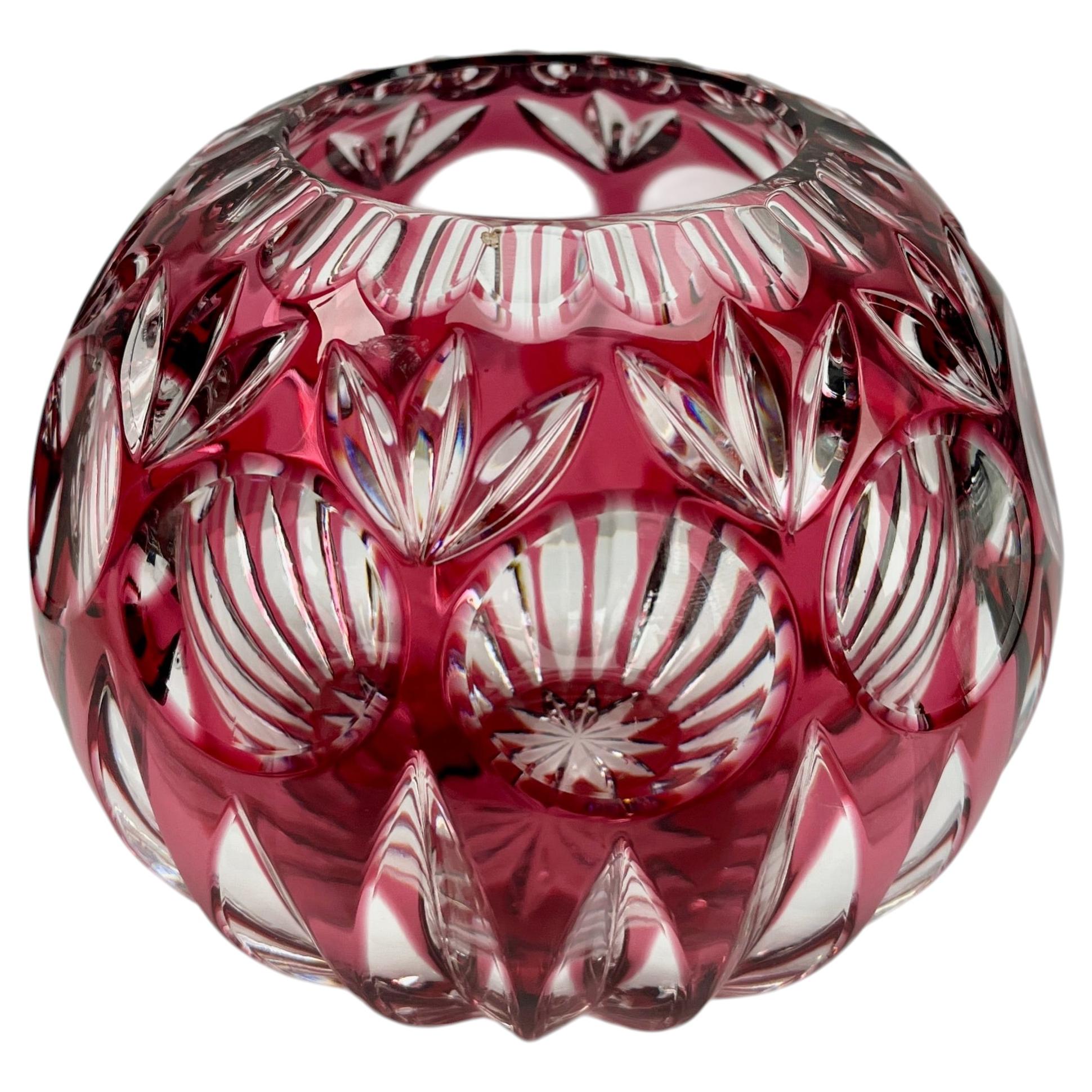 Pre-owned Bohemia N Globe Vase Ruby-red Collard Crystal Cut-to-clear, Geometric Decoration In Brown