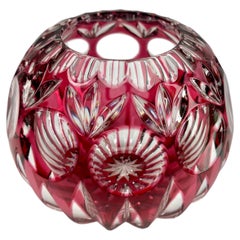 Bohemian Globe Vase ruby-red Collard Crystal Cut-to-Clear, Geometric Decoration
