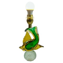 Lampada vintage a forma di pesce in vetro sommerso Artistica Murano CCC verde e ambra, anni '50
