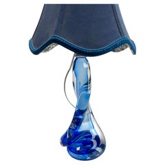 Val Saint Lambert Cobalt Sommerso Technique Twisted Light Crystal Table Lamp
