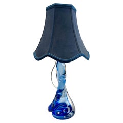 Val Saint Lambert Cobalt Sommerso Technique Twisted Light Crystal Table Lamp