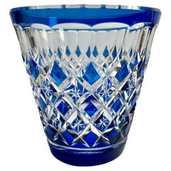 Val Saint Lambert Cobalt Blue Crystal Vase Cut to Clear Belgium 1950s