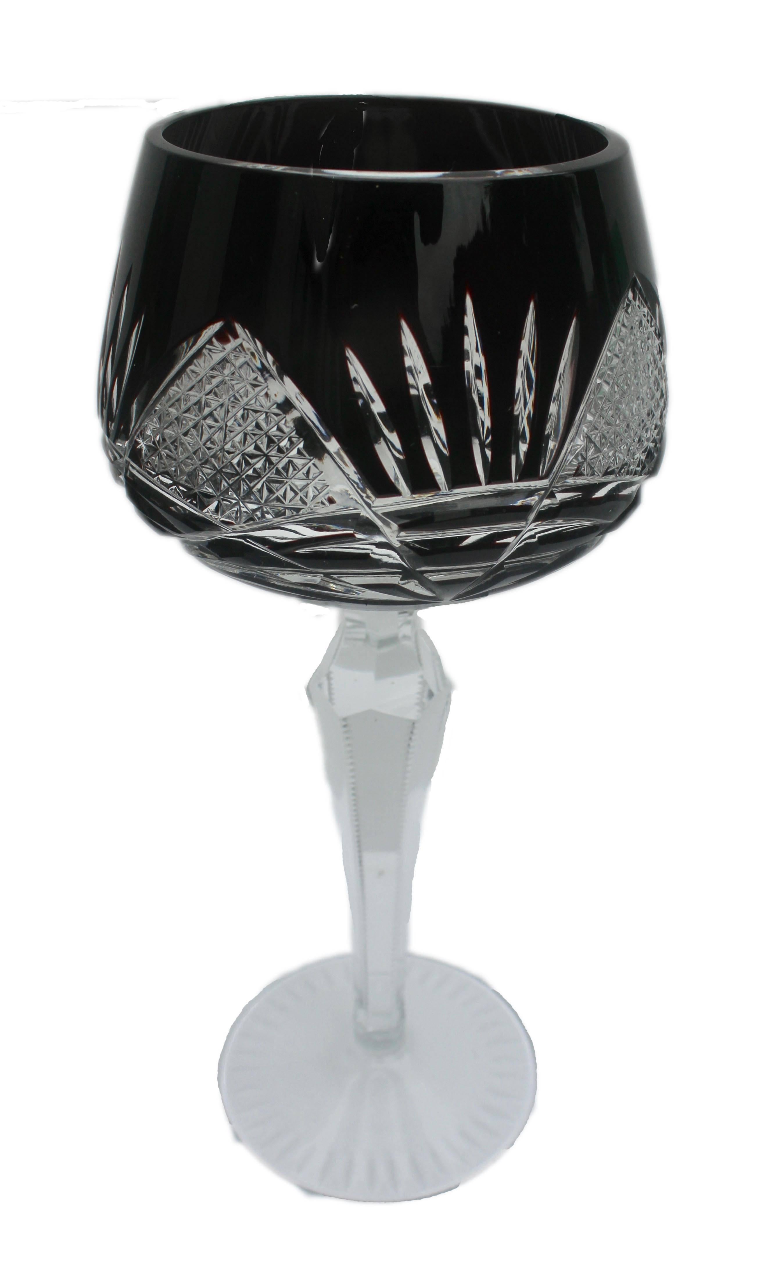 Faceted Lausitzer Bleikristall Set of Six Heavy Cut Crystal Stemmed Goblets