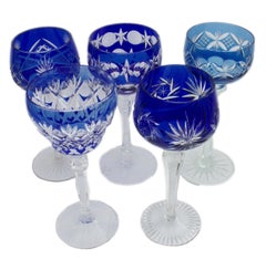 Stunning Collection of 21 Heavy Cut Lead Crystal Stemmed Wine Goblets, Germany