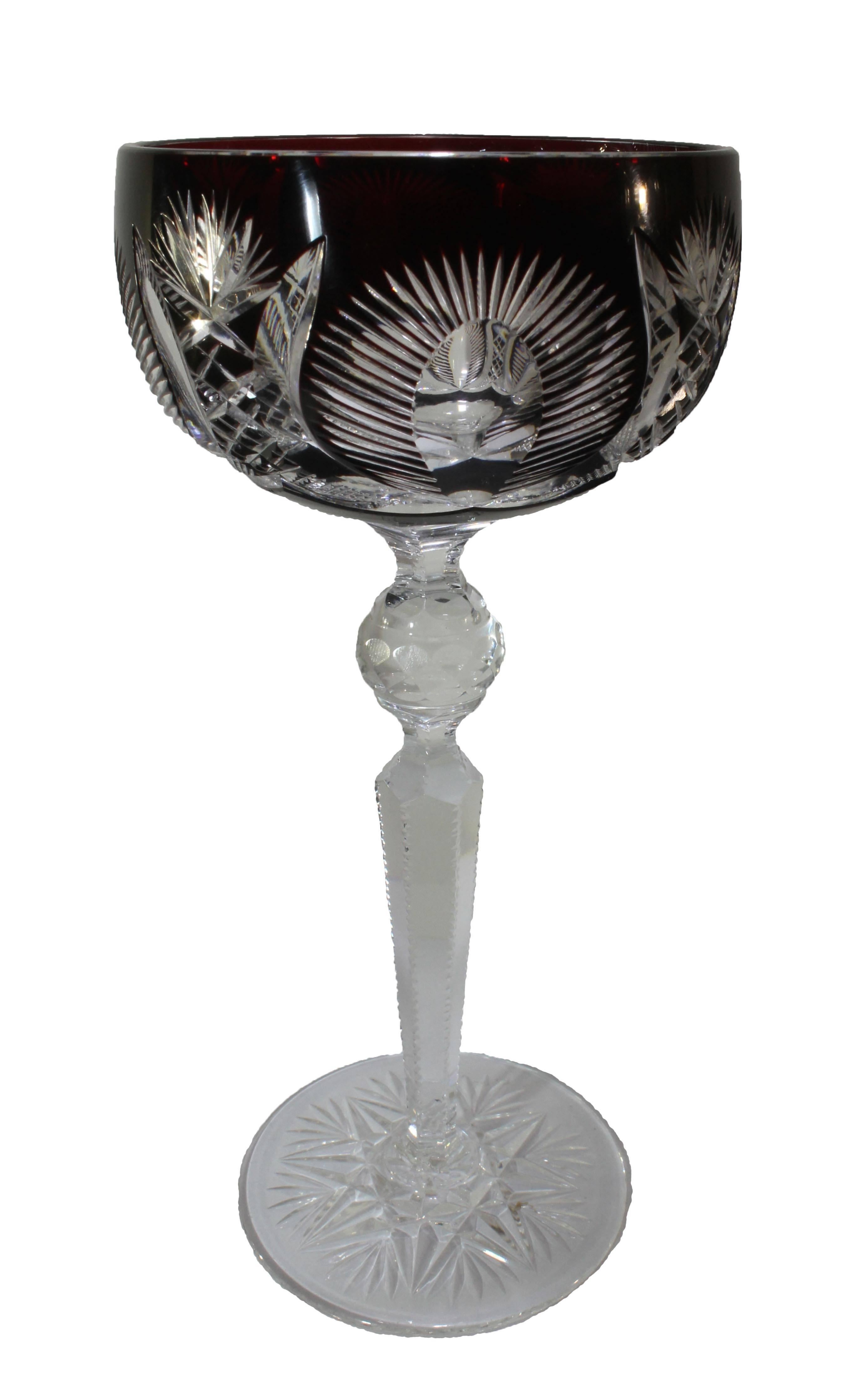 Rococo Revival Stunning Collection of 21 Heavy Cut Lead Crystal Stemmed Wine Goblets, Germany