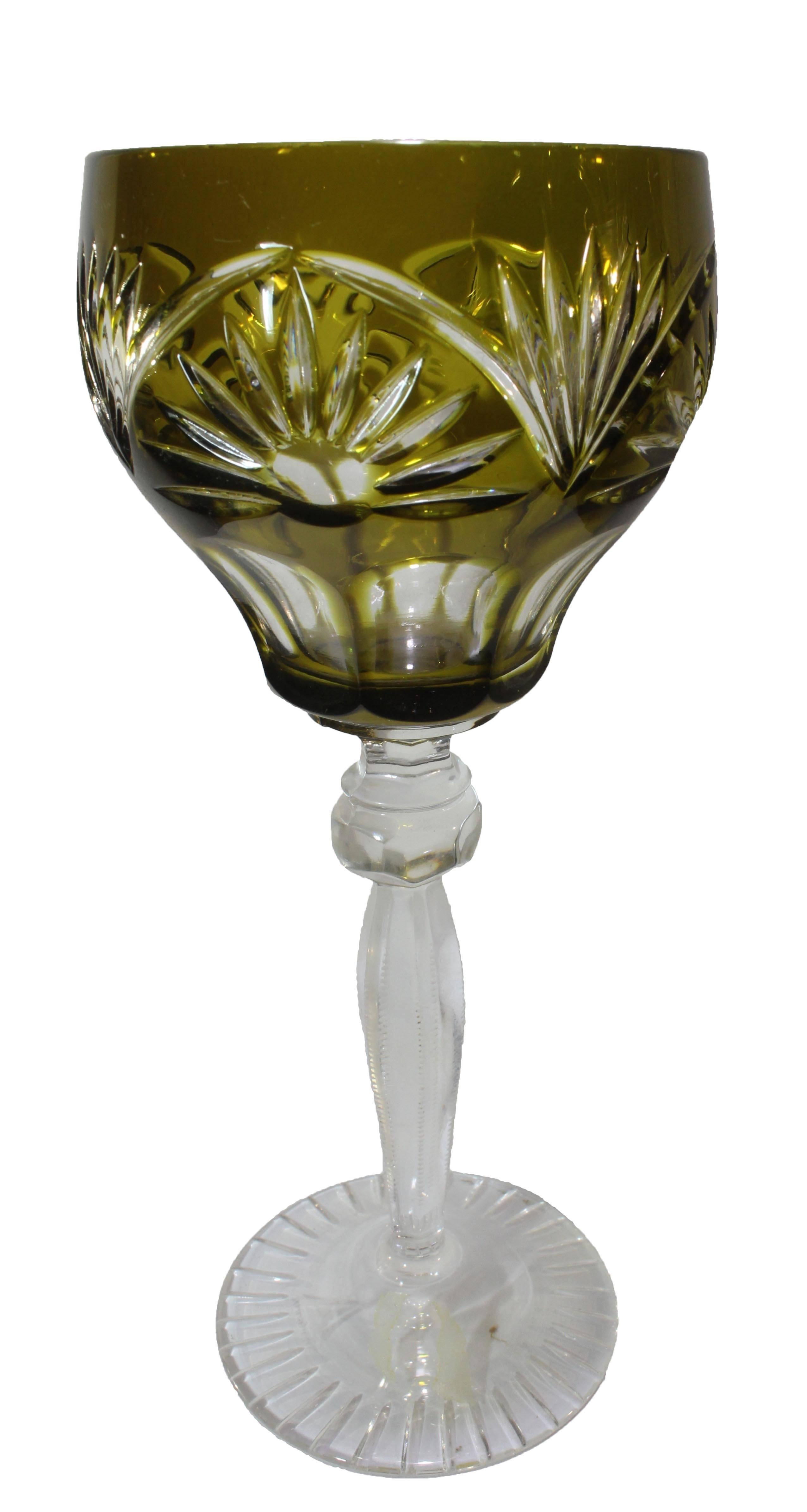 Faceted Stunning Collection of 21 Heavy Cut Lead Crystal Stemmed Wine Goblets, Germany