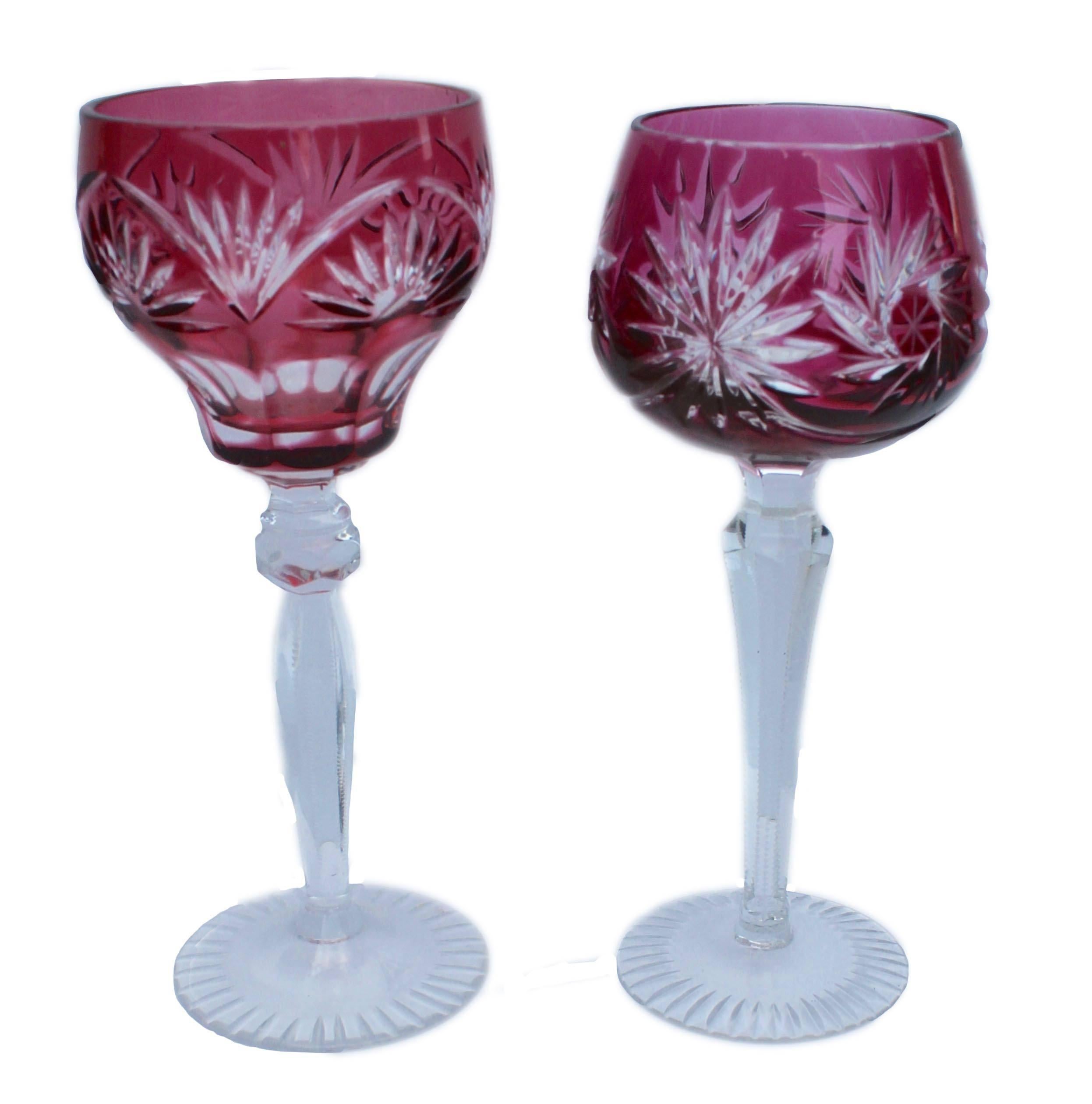 Mid-20th Century Stunning Collection of 21 Heavy Cut Lead Crystal Stemmed Wine Goblets, Germany