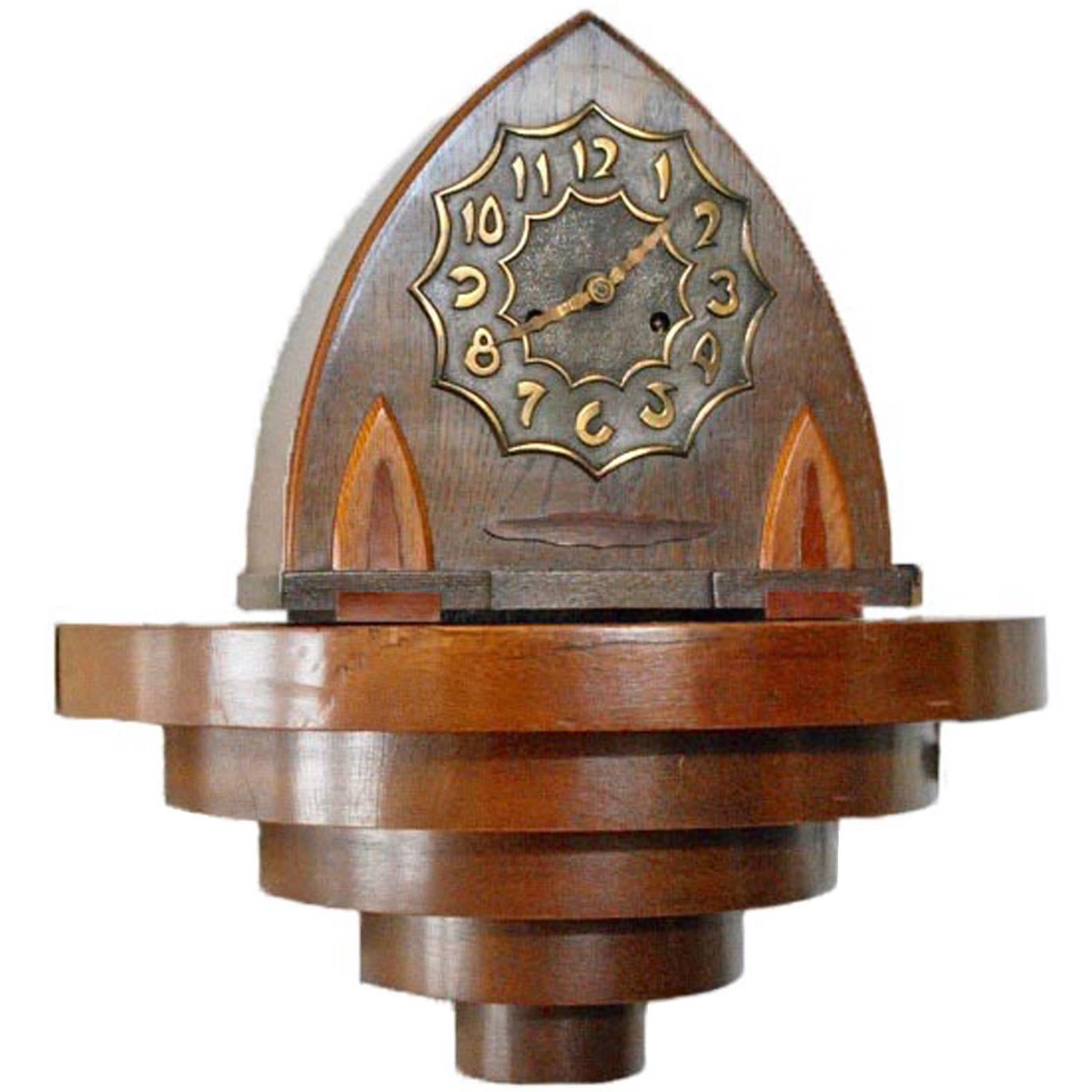 Arts & Crafts Oak Mantle-Clock with Bronze Dial, the Netherlands, circa 1930