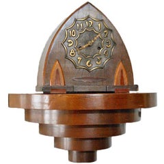 Vintage Arts & Crafts Oak Mantle-Clock with Bronze Dial, the Netherlands, circa 1930