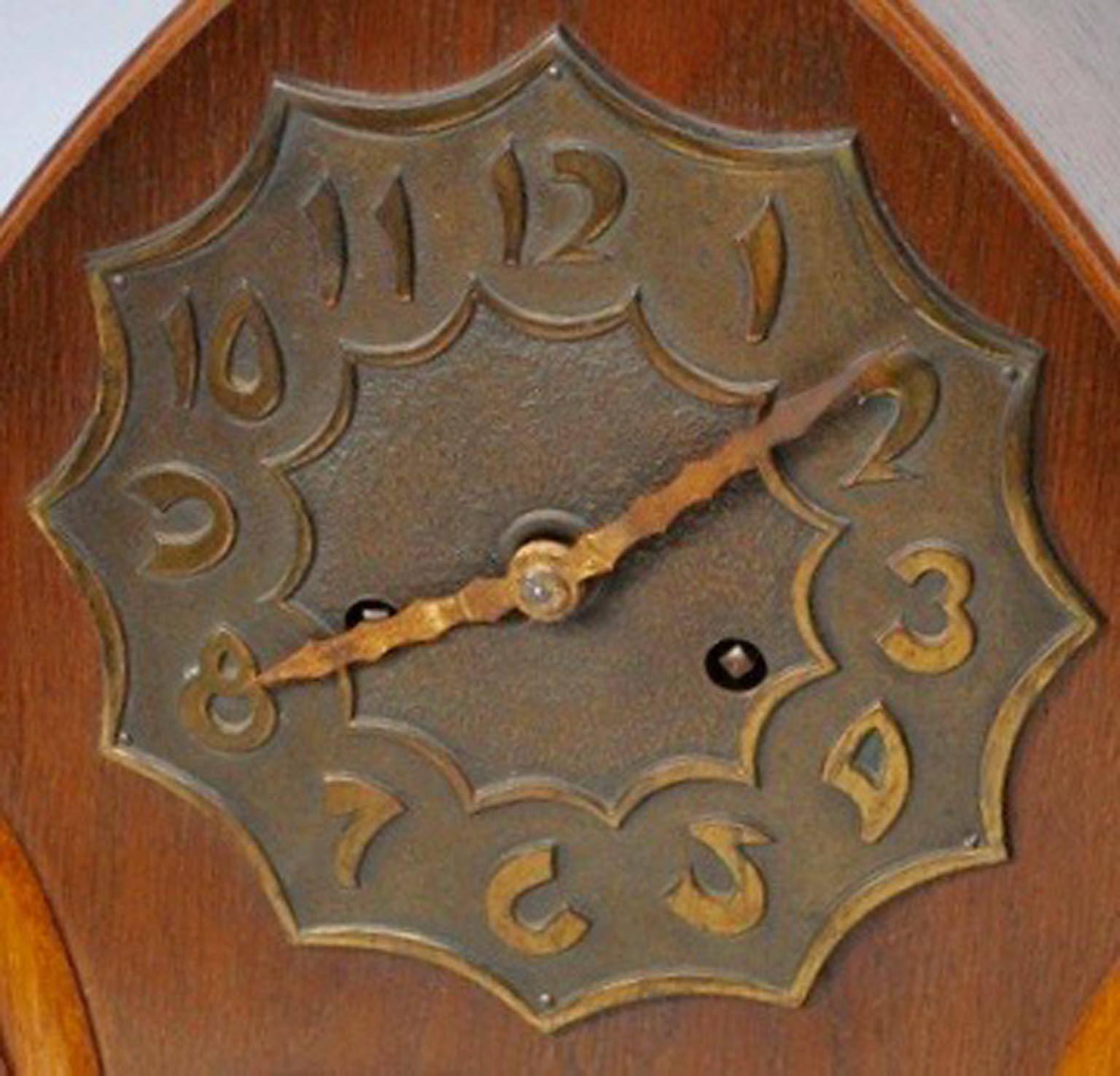 Arts and Crafts Arts & Crafts Oak Mantle-Clock with Bronze Dial, the Netherlands, circa 1930