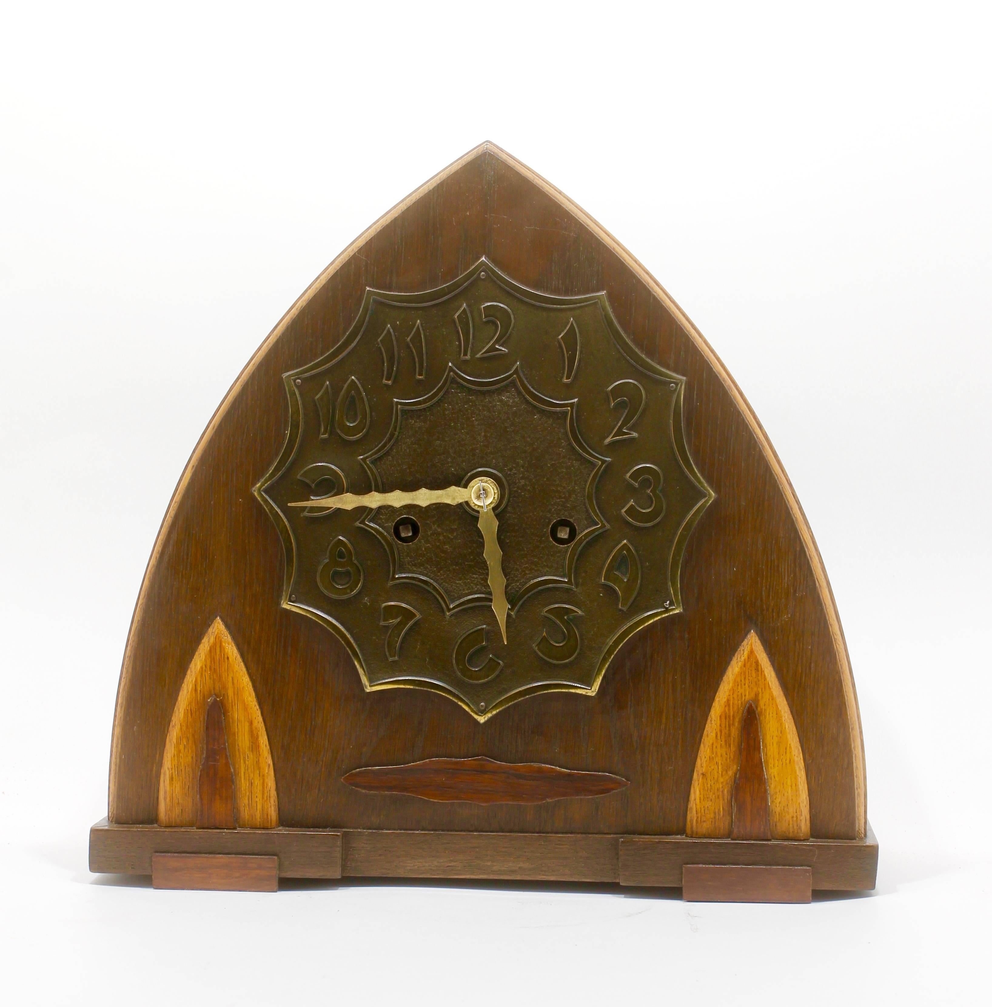 Arts & Crafts Oak Mantle-Clock with Bronze Dial, the Netherlands, circa 1930 1