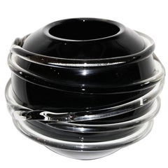 Dramatic Black Murano Venini Glass Vase, circa 1960