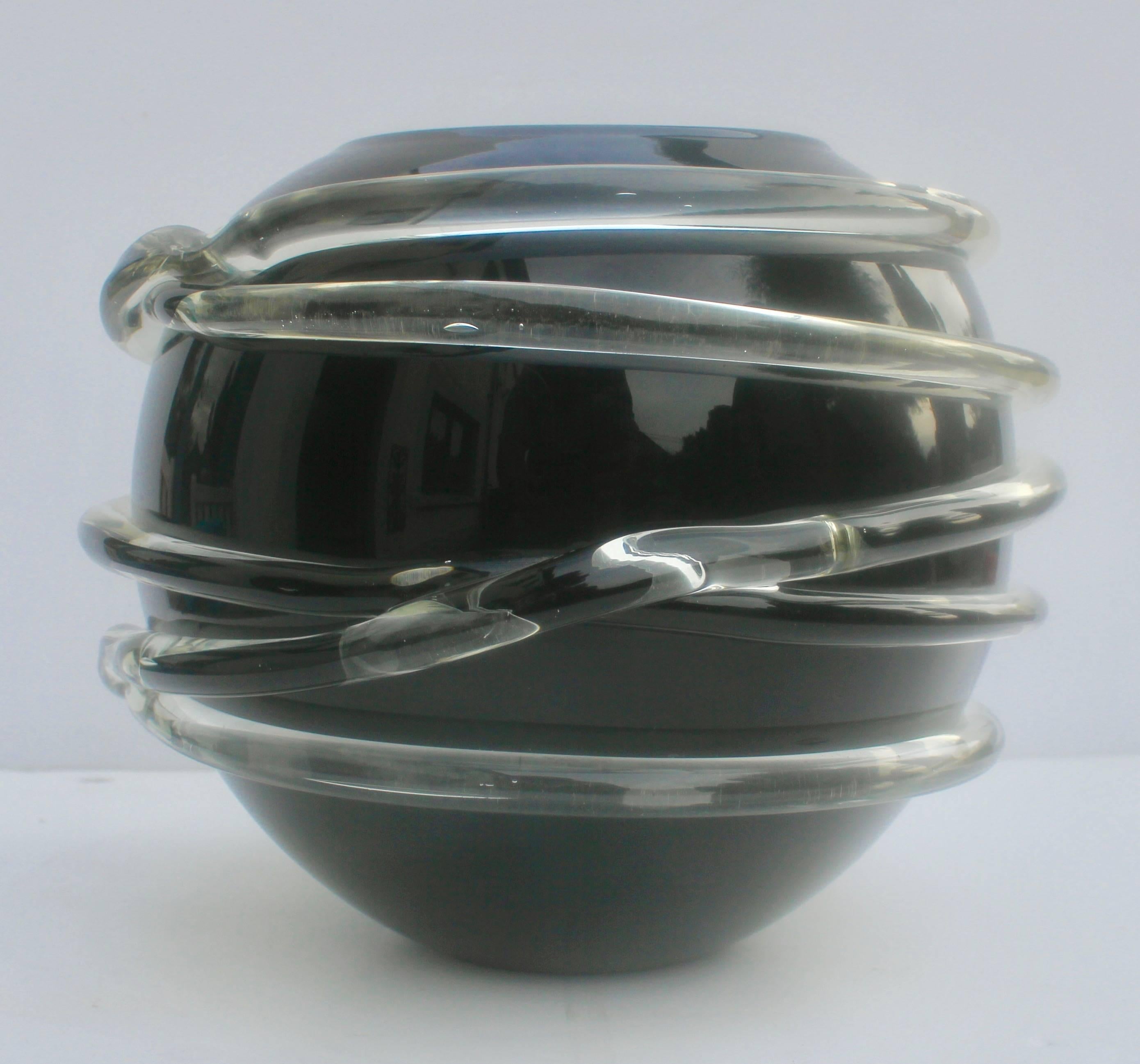 Hand-Crafted Dramatic Black Murano Venini Glass Vase, circa 1960