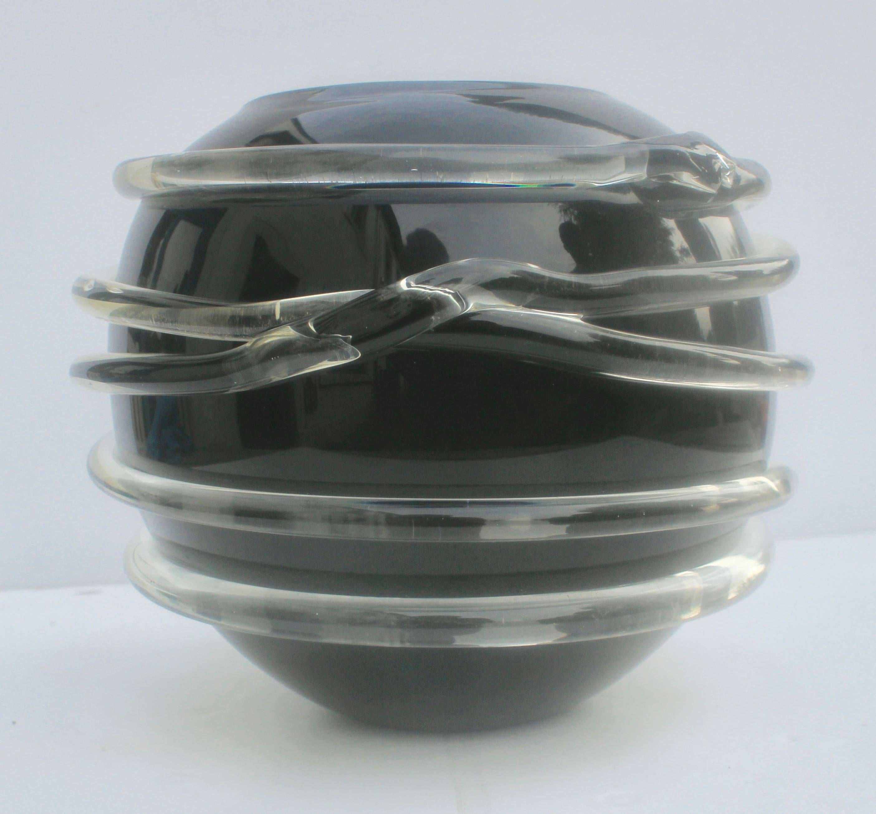 Mid-20th Century Dramatic Black Murano Venini Glass Vase, circa 1960