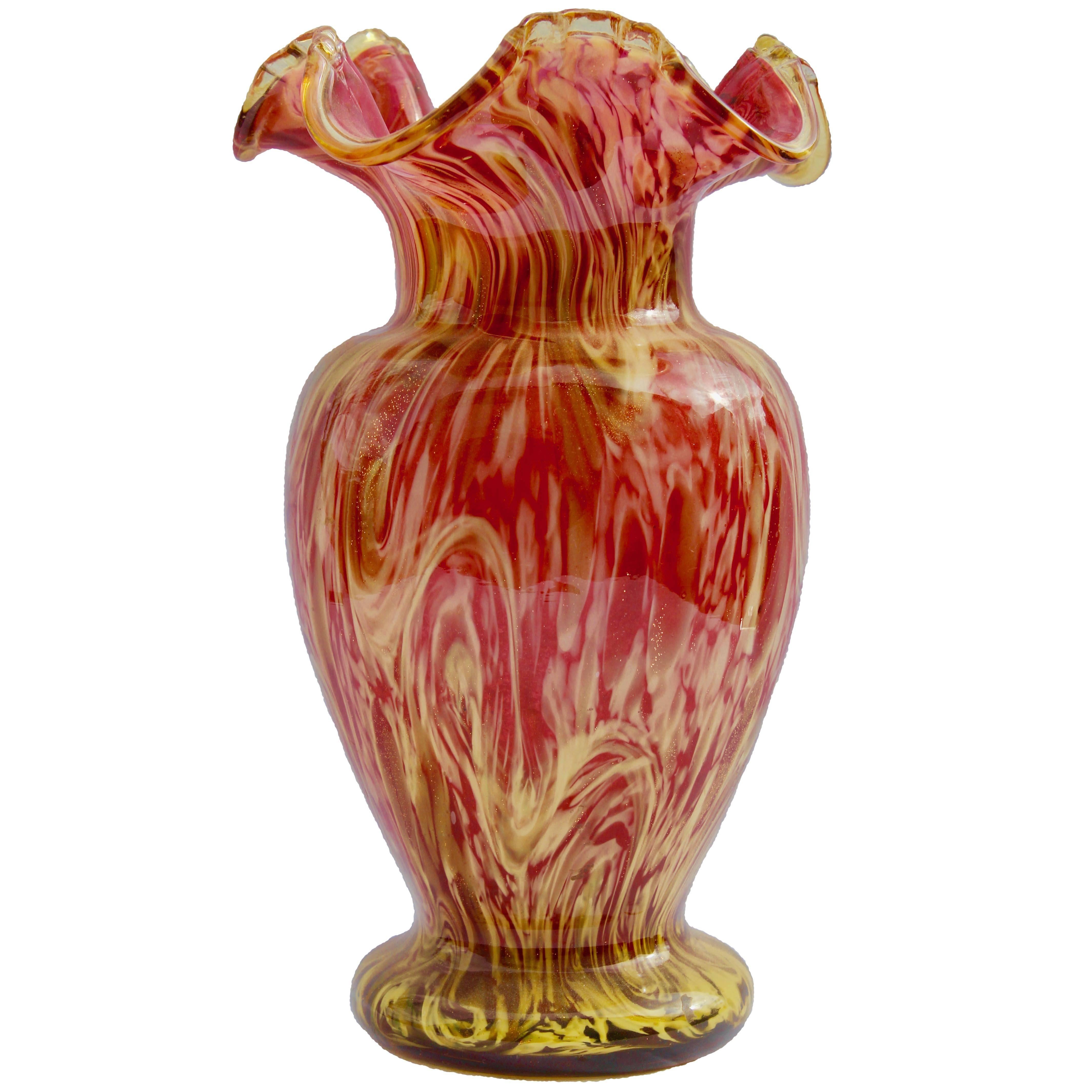  Murano Vase Yellow and Pink with Gold Inclusions