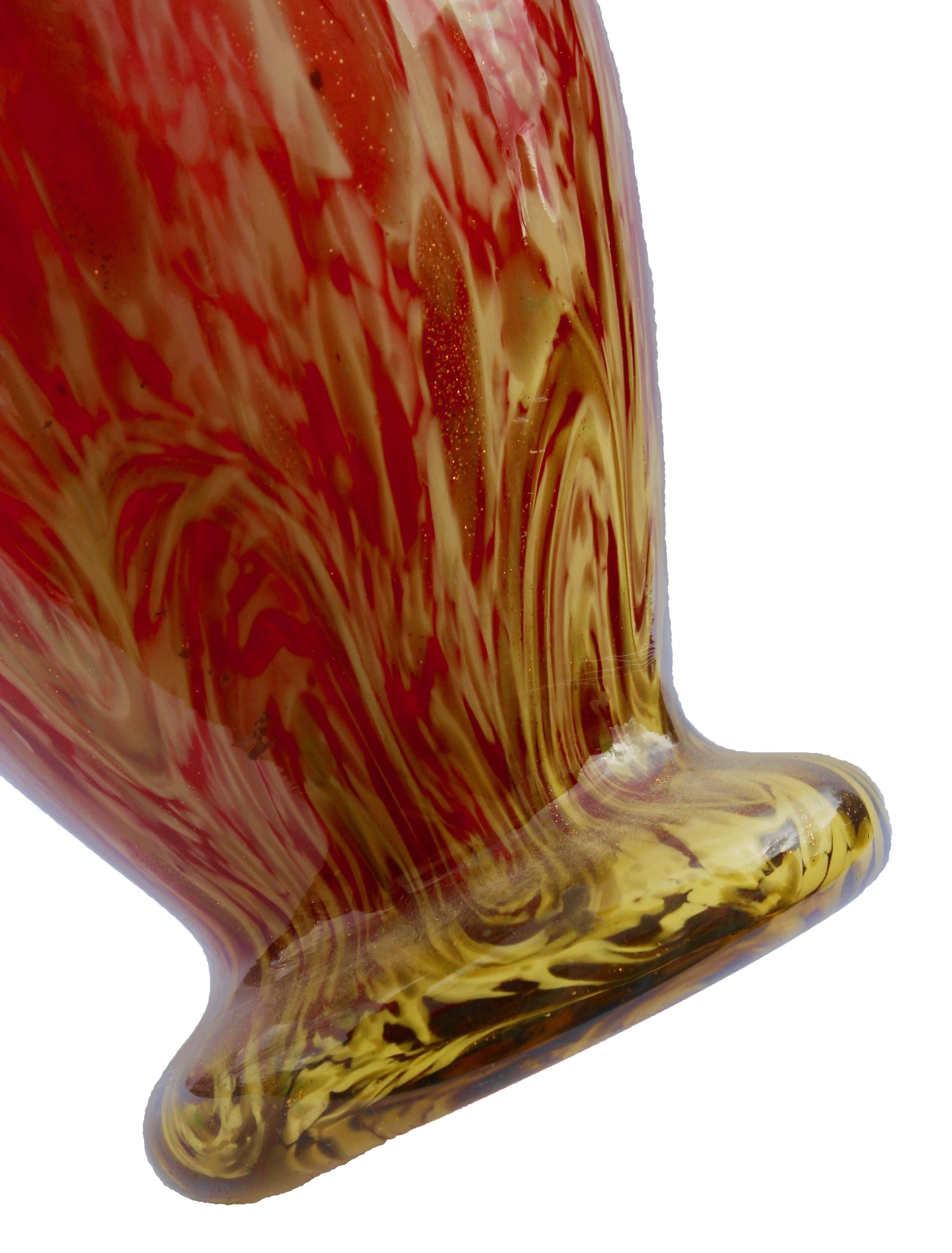 Italian  Murano Vase Yellow and Pink with Gold Inclusions
