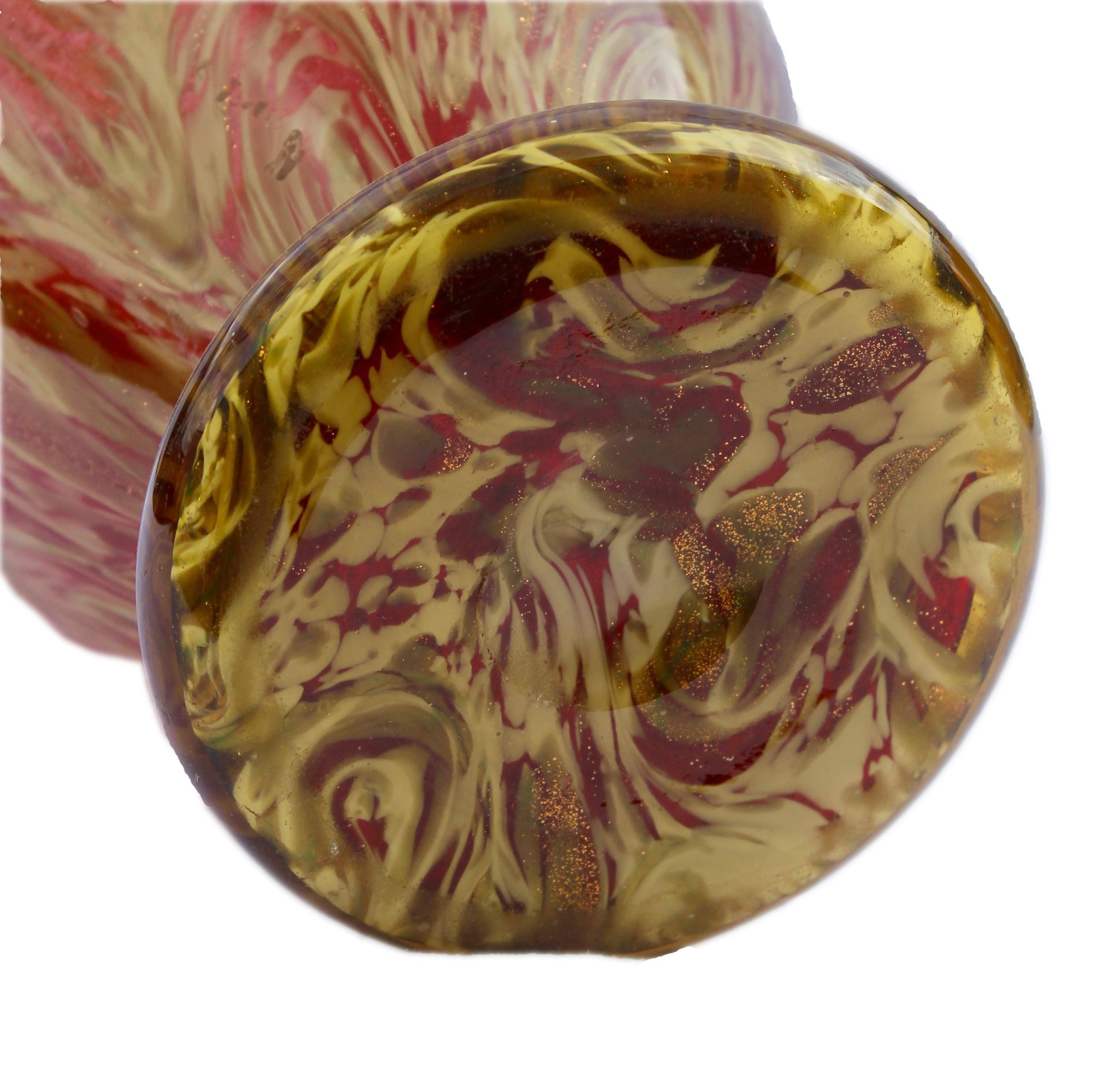 Hand-Crafted  Murano Vase Yellow and Pink with Gold Inclusions