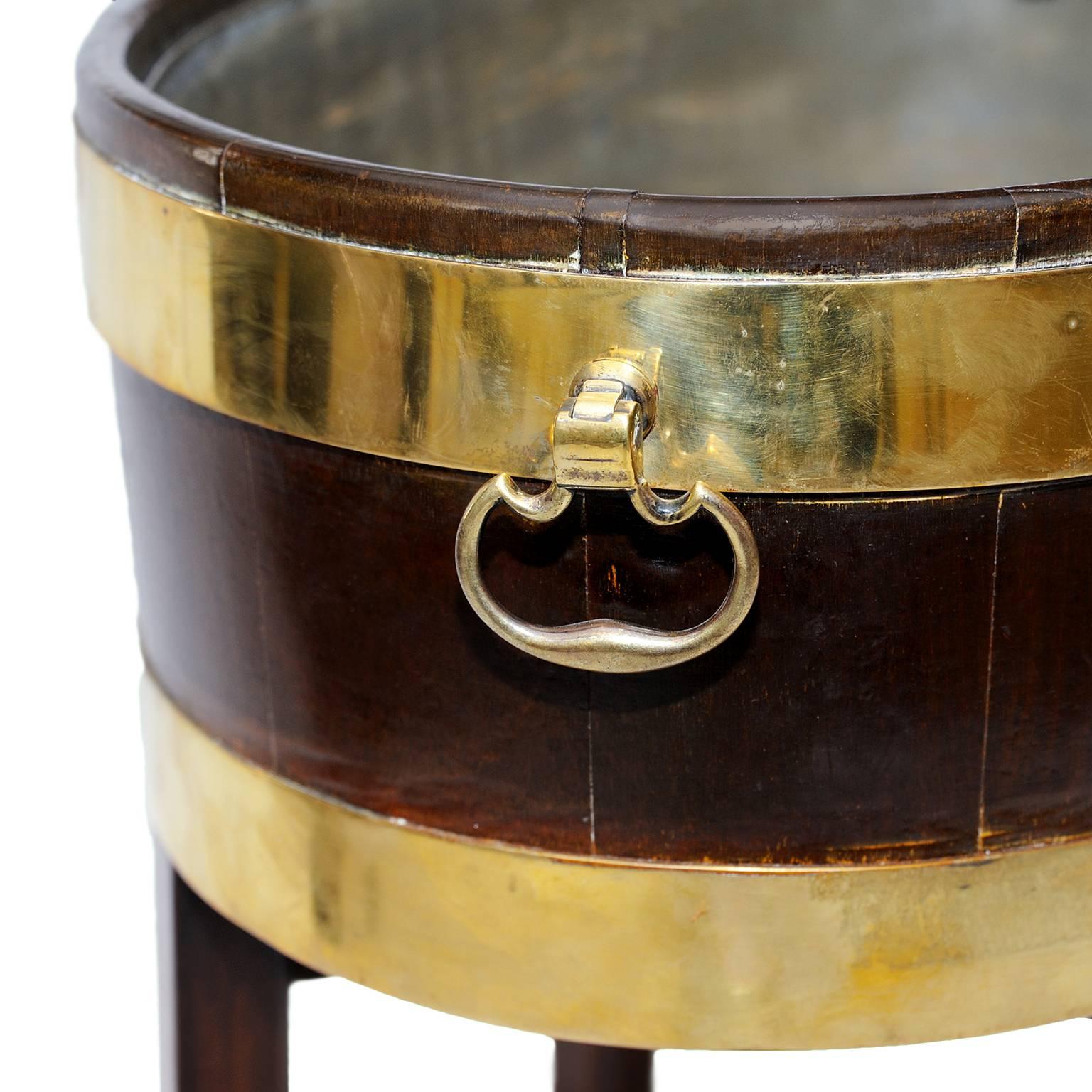 Polished English George III 18th Century Brass Bound Mahogany Wine Cooler, circa 1780 For Sale