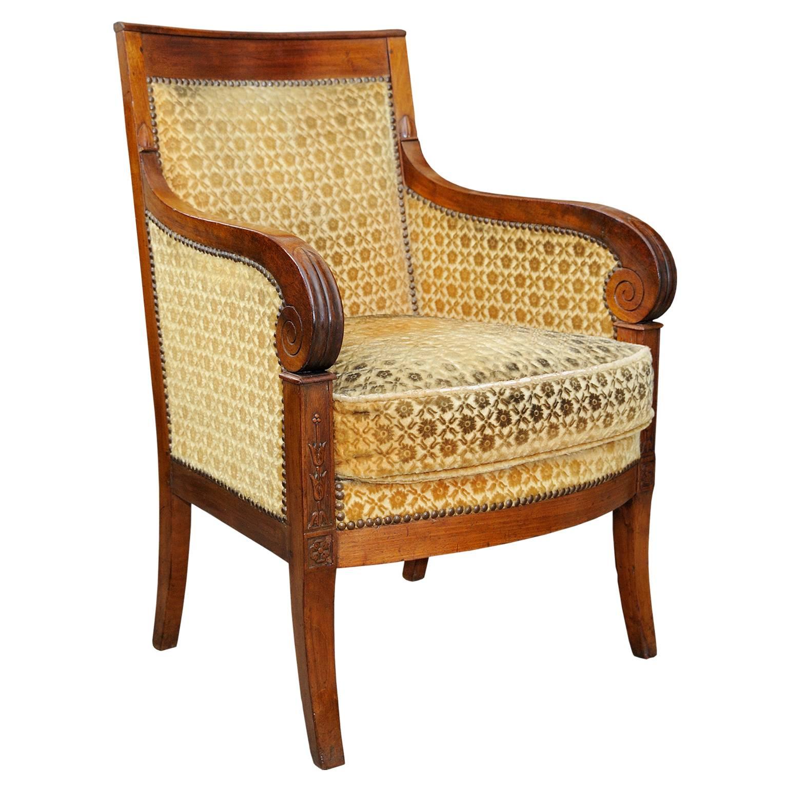 French Empire Mahogany Napoleonic Bergere Armchair, circa 1820 For Sale