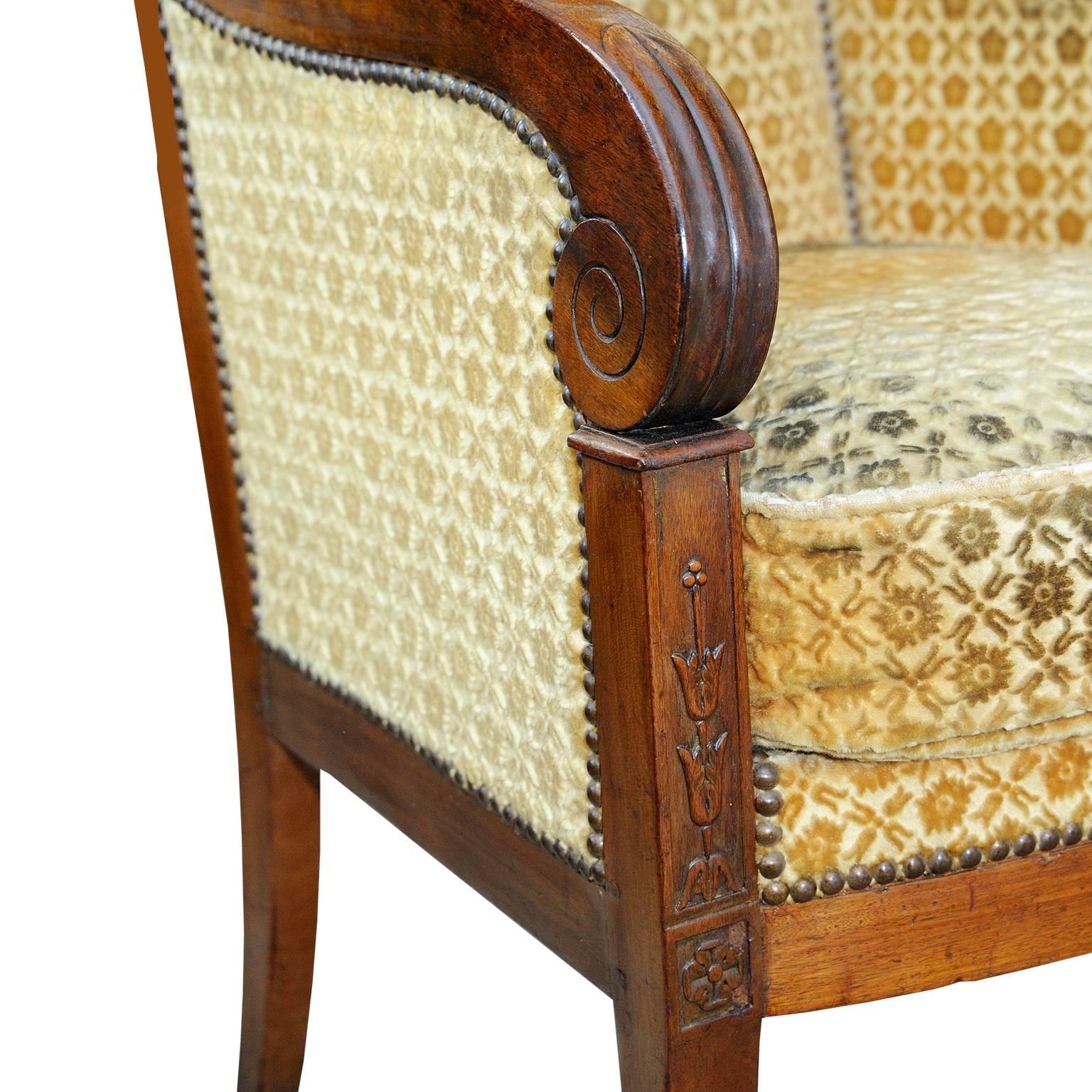 Polished French Empire Mahogany Napoleonic Bergere Armchair, circa 1820 For Sale