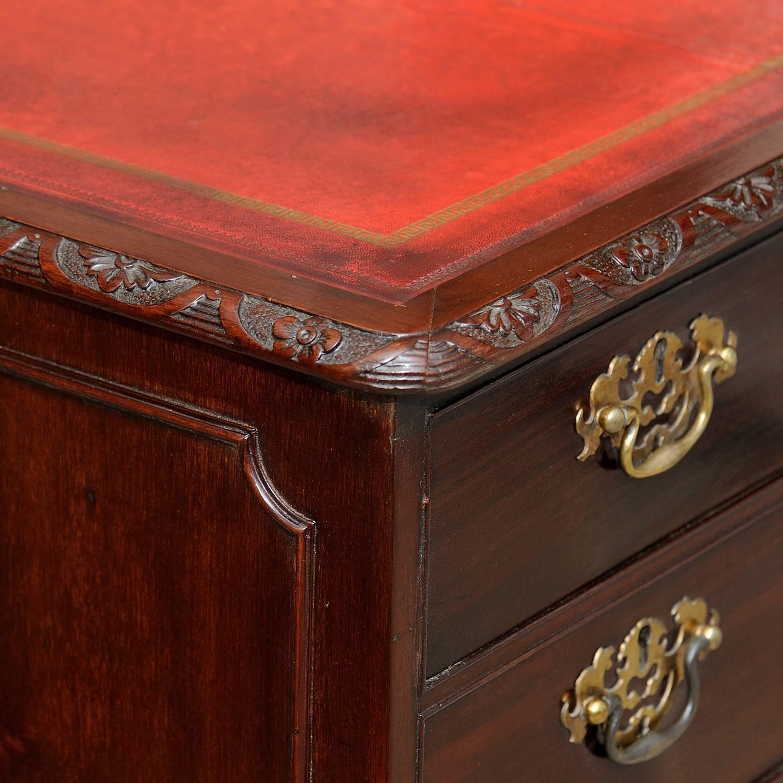 Polished Mid-19th Century Chippendale Style Mahogany Desk, circa 1860 For Sale