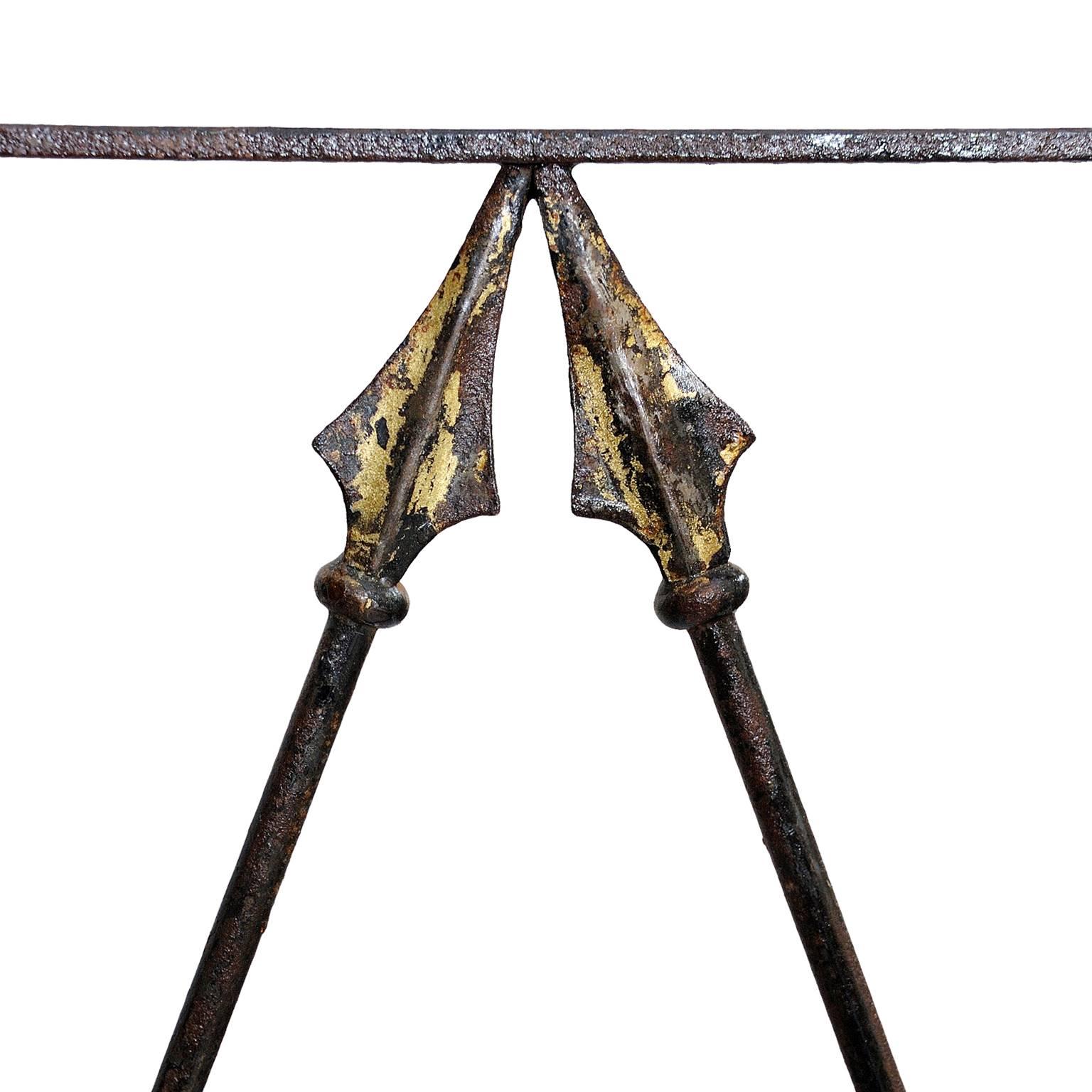 Napoleon III French Iron Console Table with Glass Plate Top, circa 1950 For Sale