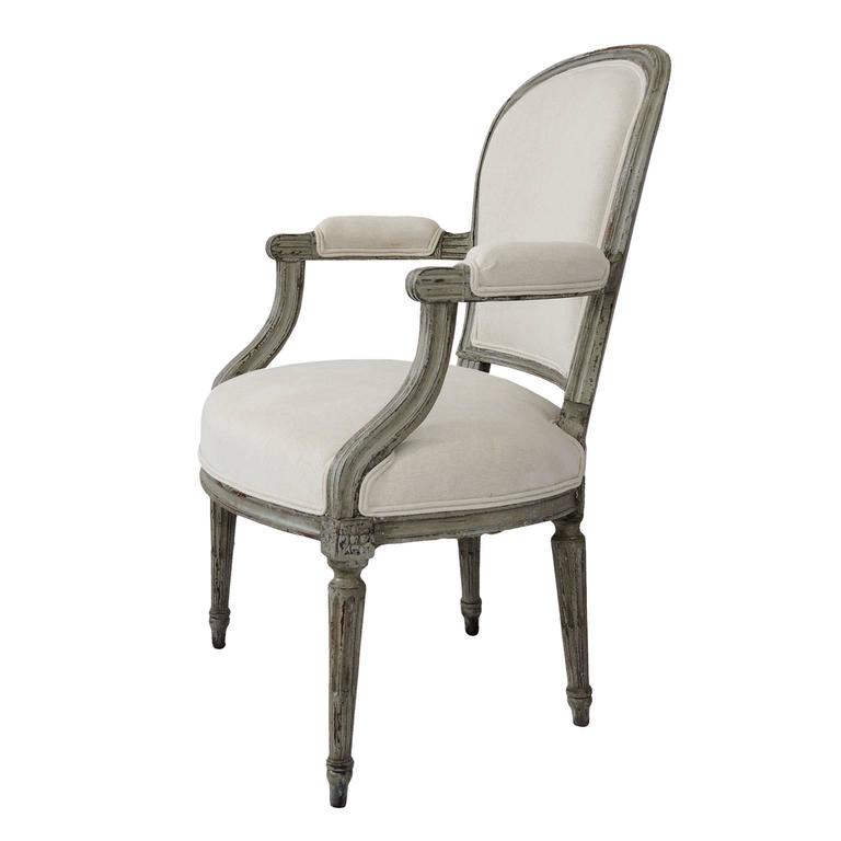 French Six Louis XVI Painted Open Armchairs, circa 1780 For Sale