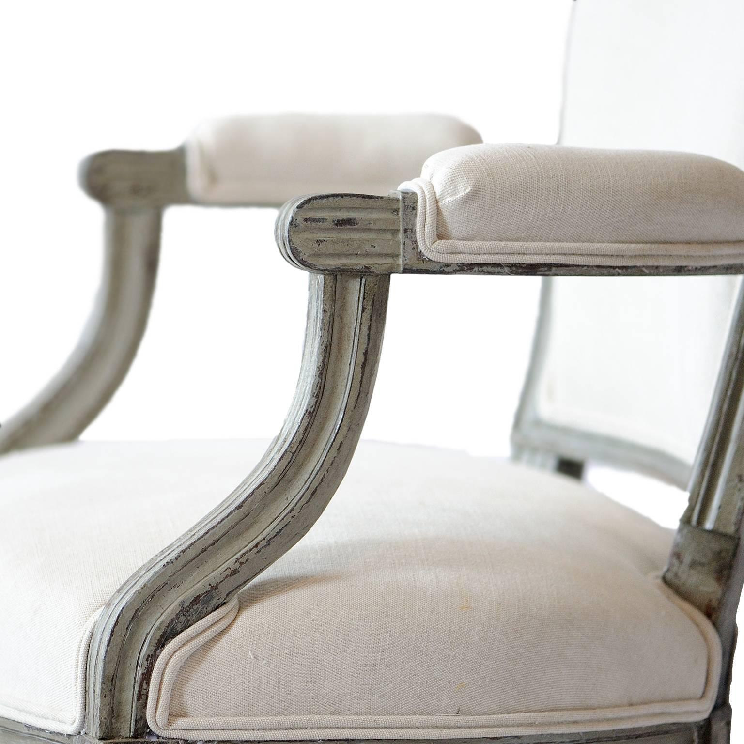 Late 18th Century Six Louis XVI Painted Open Armchairs, circa 1780 For Sale